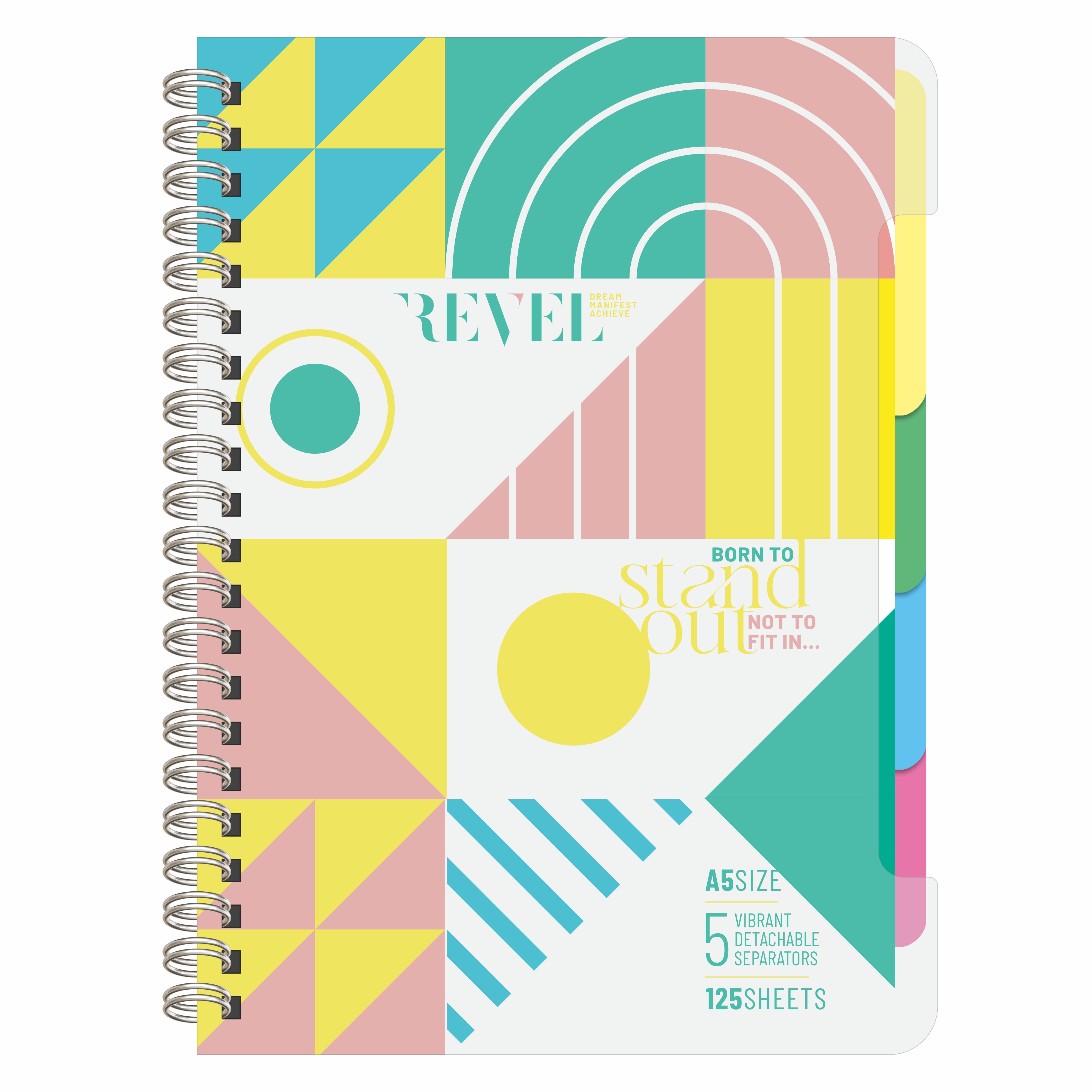 Anupam Revel 5 Subject Book 250Pgs 80 Gsm Natural White - A5 College Ruled Spiral Notebook Movable Dividers, Front/transparent  Plastic Covers, Multi Subject Notebook