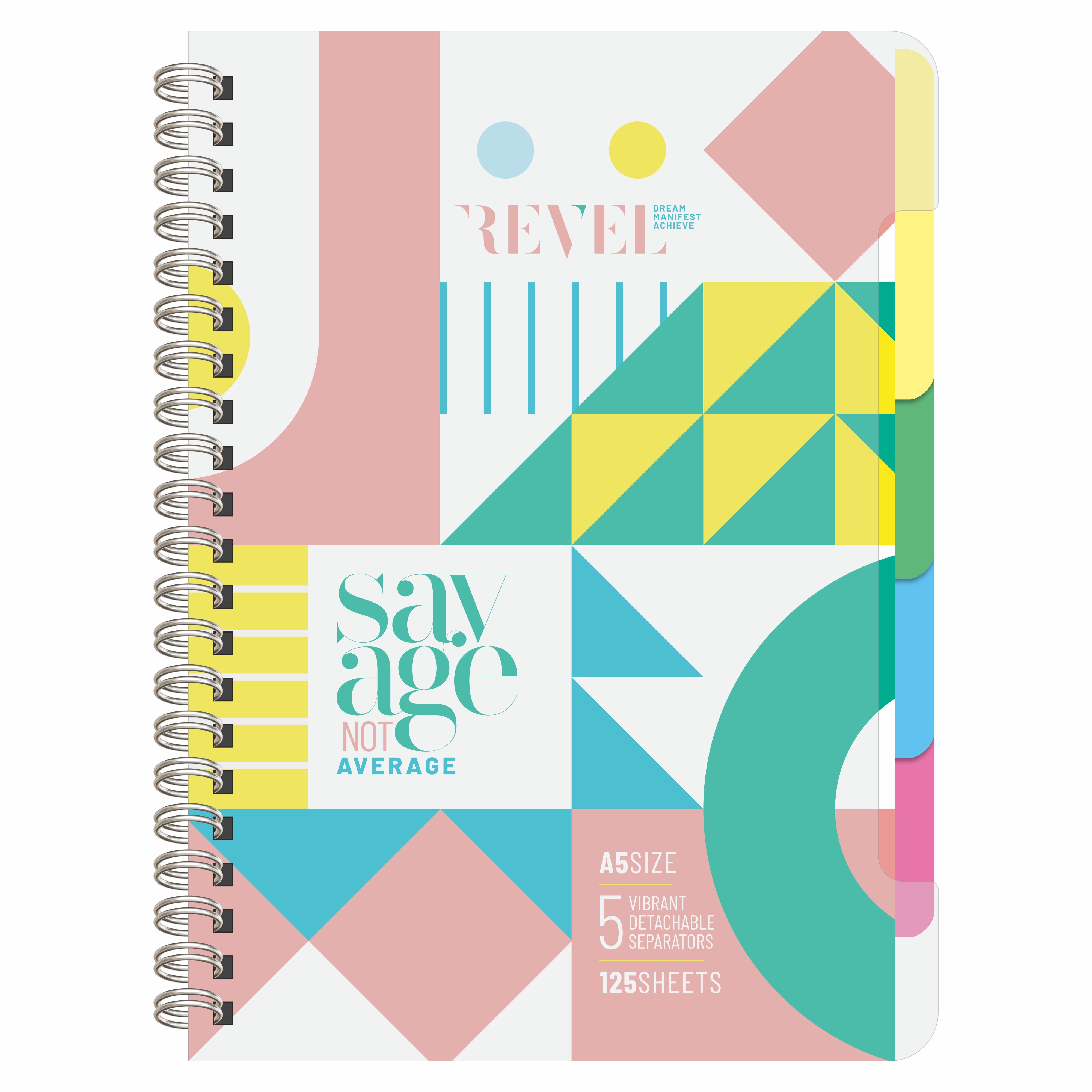 Anupam Revel 5 Subject Book 250Pgs 80 Gsm Natural White - A5 College Ruled Spiral Notebook Movable Dividers, Front/transparent  Plastic Covers, Multi Subject Notebook