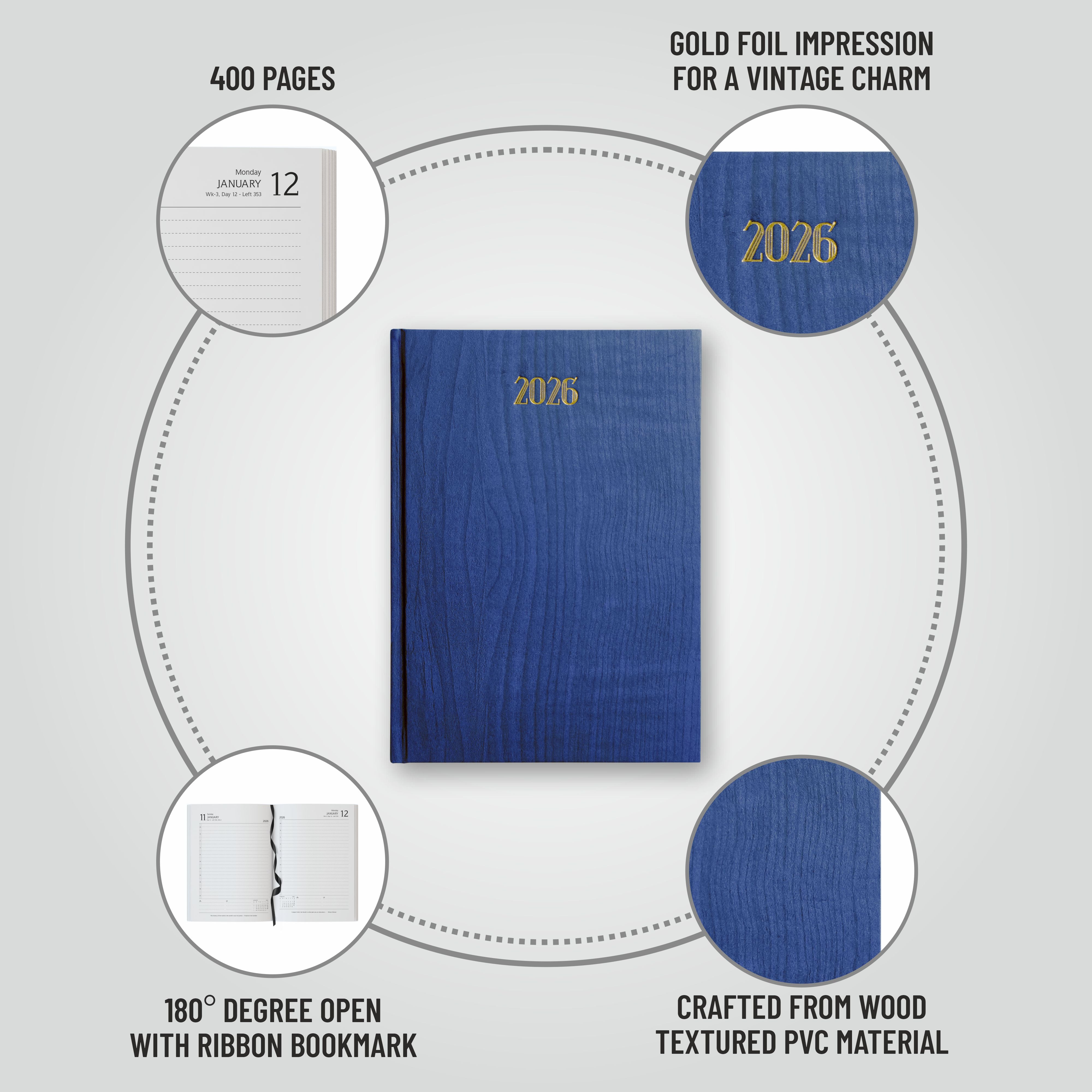 Anupam Dash 2026 Diary with Dates, 2026 Daily Planner Full Page Per Day with Monthly Calendar, New Year Diary 2026 80 GSM, 365 Days Aesthetic Book & Daily Diary for Office -