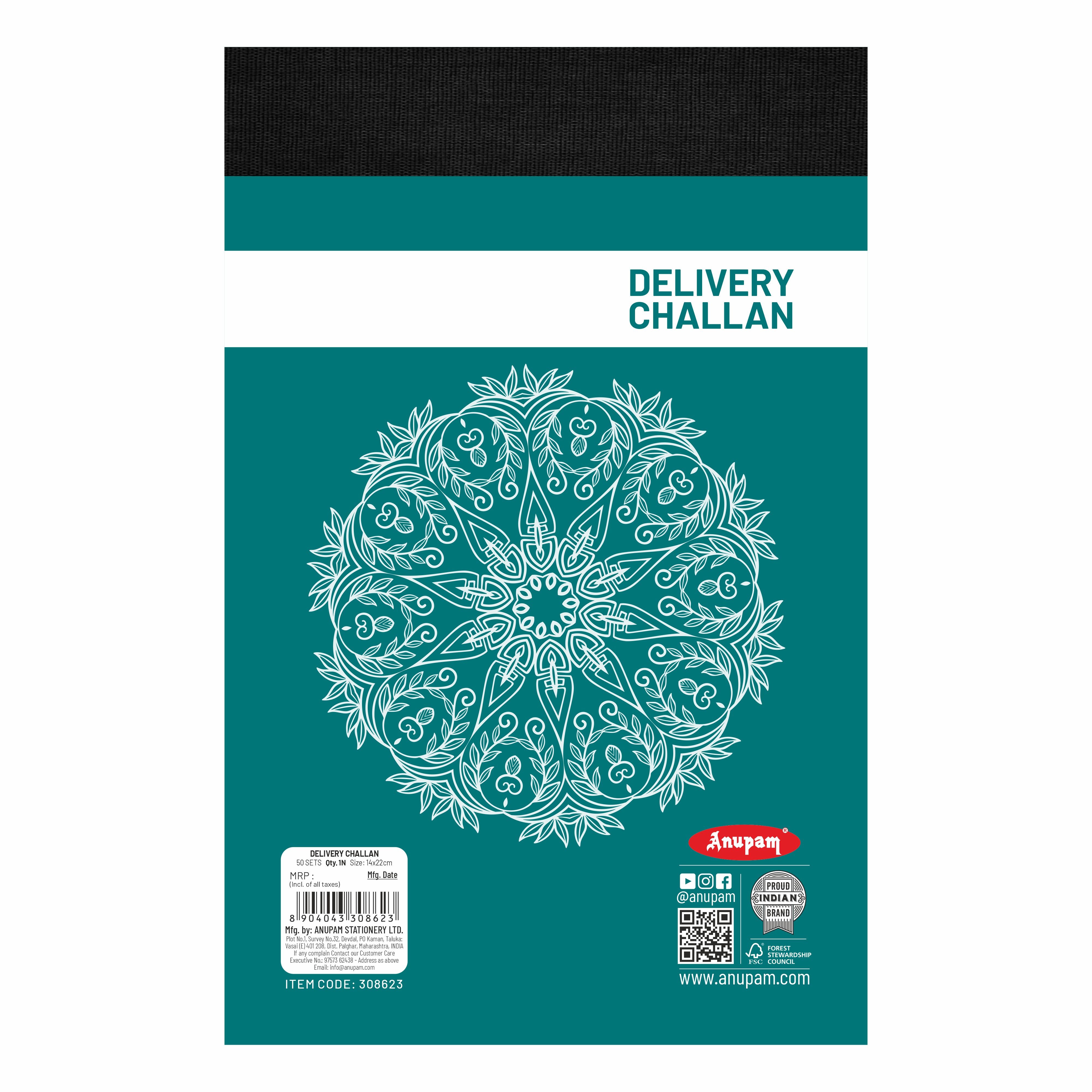 Anupam Delivery Challan 14cm x 22cm Hard Board Back with Dynamic Titles - 70 GSM (pack of 2)