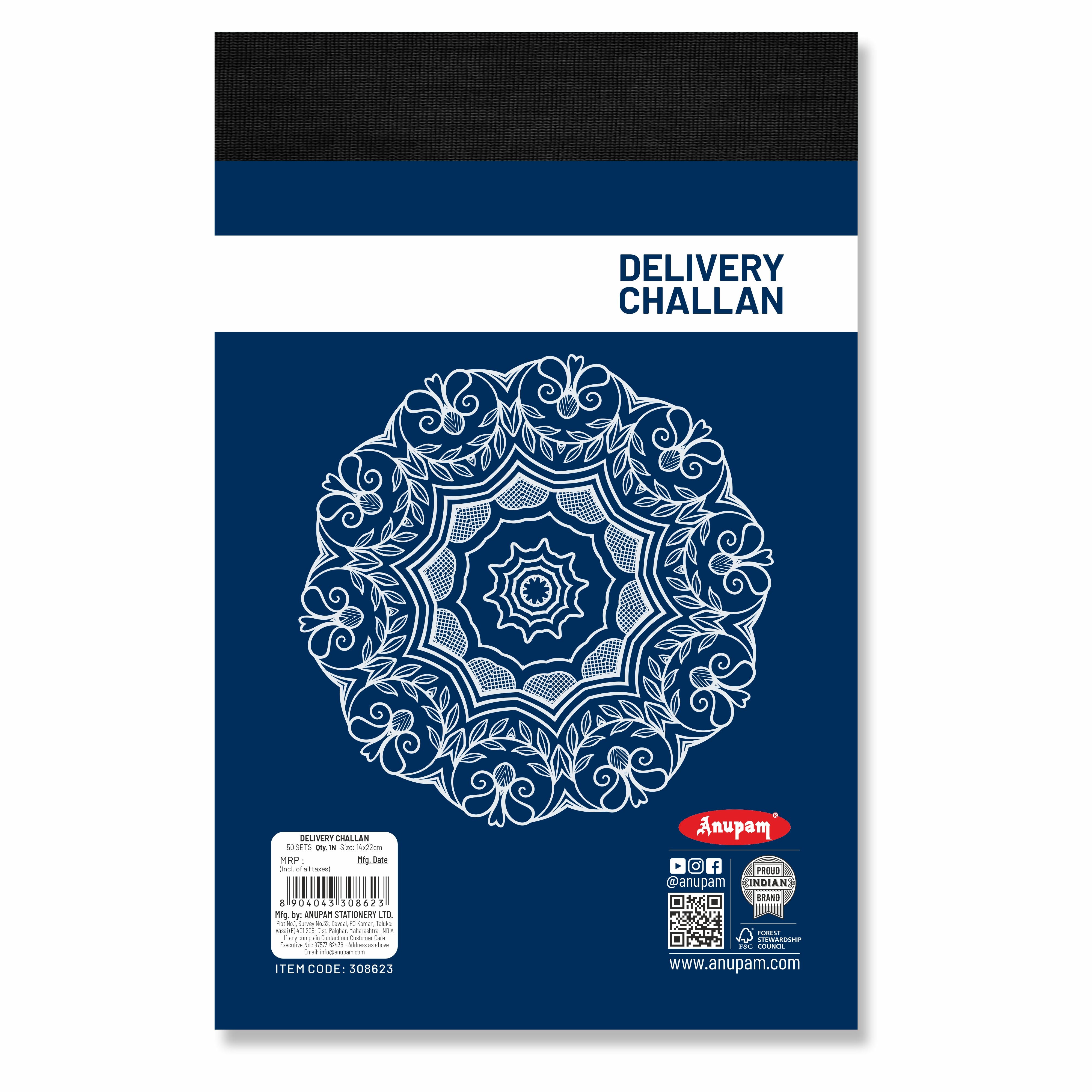 Anupam Delivery Challan 14cm x 22cm Hard Board Back with Dynamic Titles - 70 GSM (pack of 2)