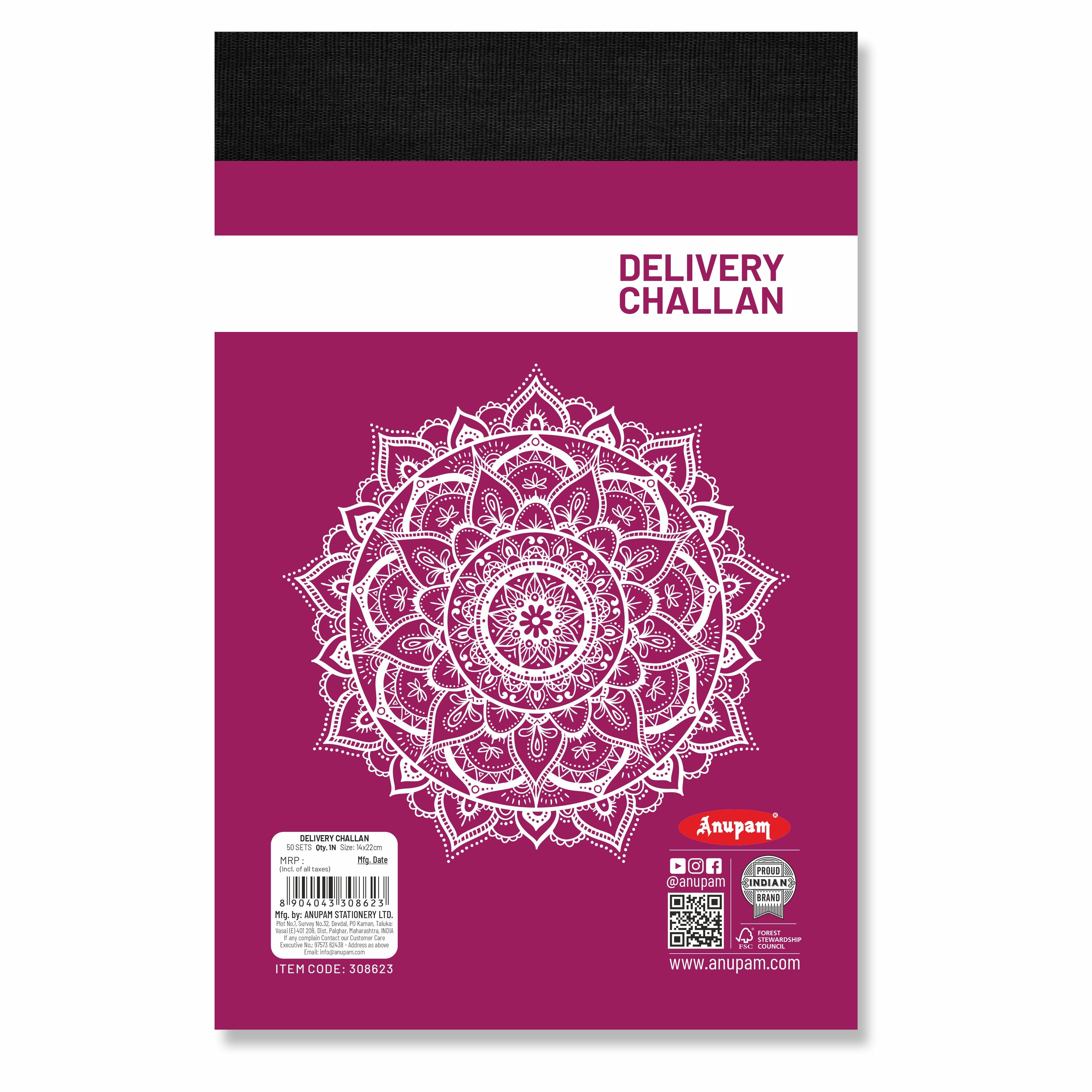 Anupam Delivery Challan 14cm x 22cm Hard Board Back with Dynamic Titles - 70 GSM (pack of 2)