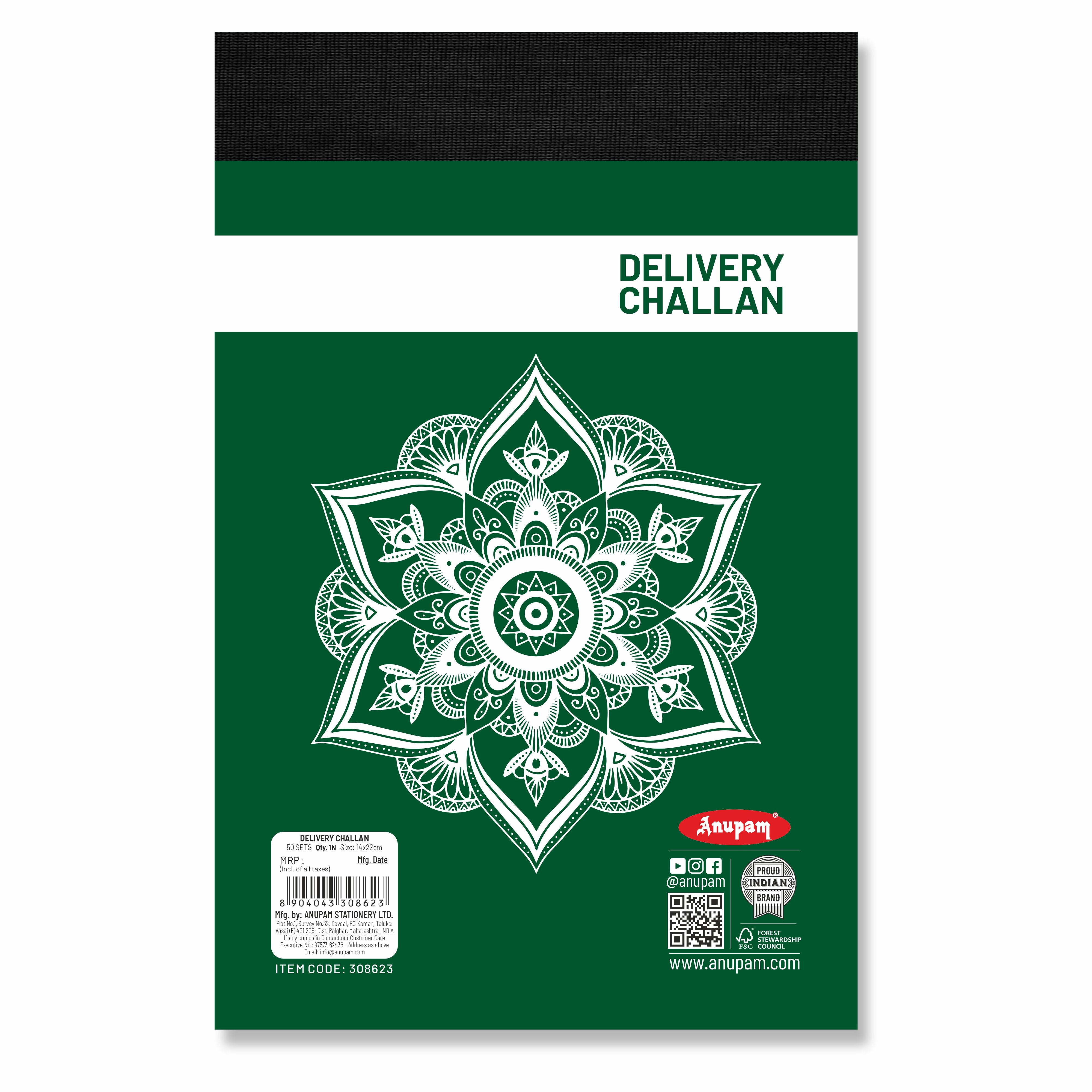 Anupam Delivery Challan 14cm x 22cm Hard Board Back with Dynamic Titles - 70 GSM (pack of 2)