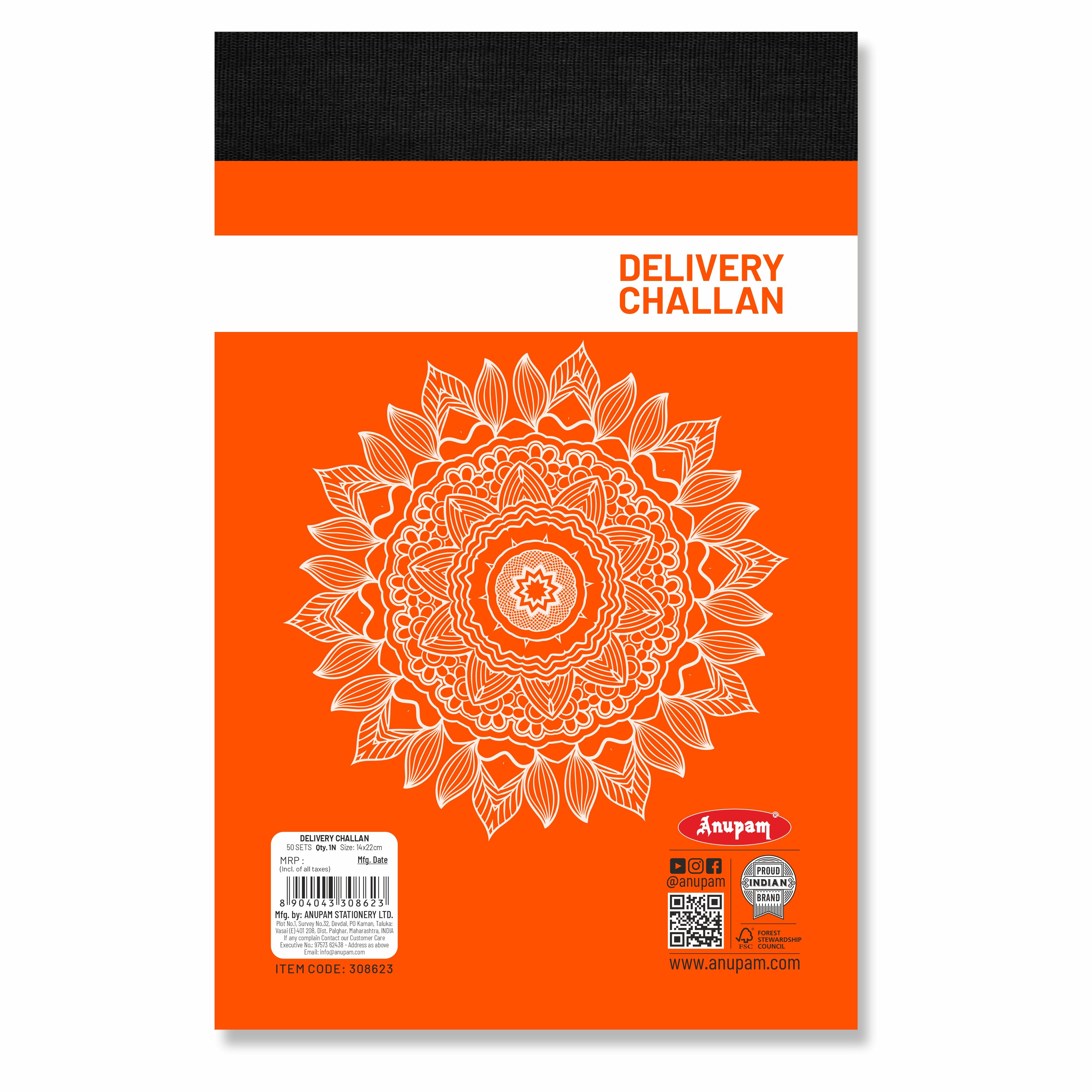 Anupam Delivery Challan 14cm x 22cm Hard Board Back with Dynamic Titles - 70 GSM (pack of 2)