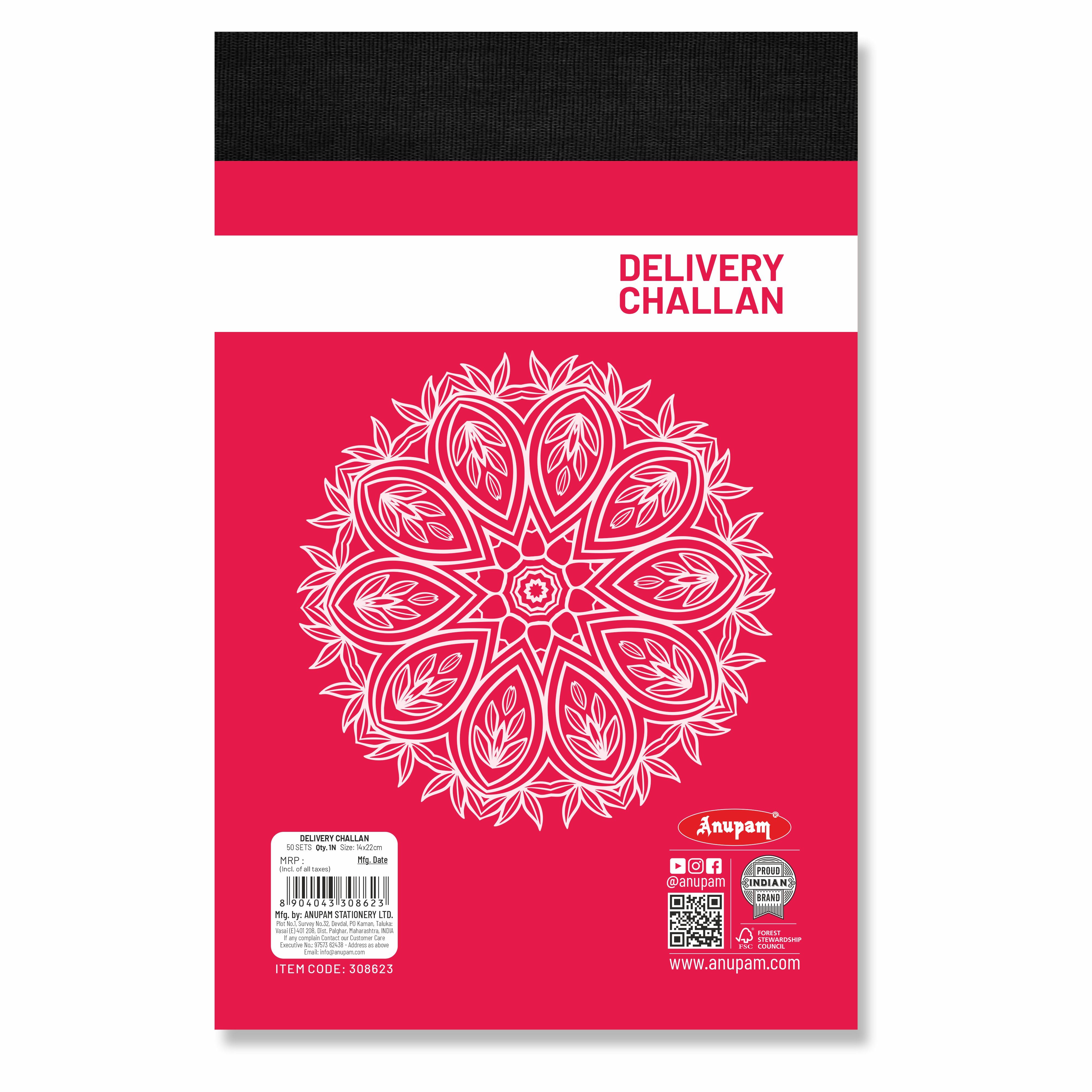 Anupam Delivery Challan 14cm x 22cm Hard Board Back with Dynamic Titles - 70 GSM (pack of 2)