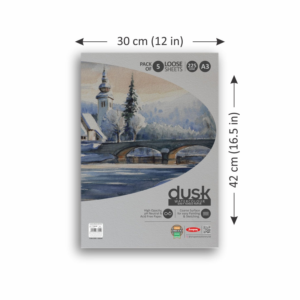 Anupam Dusk Grey Toned Paper-Acid Free-pH Neutral-Cold Pressed Paper-Coarse Surface-225 GSM