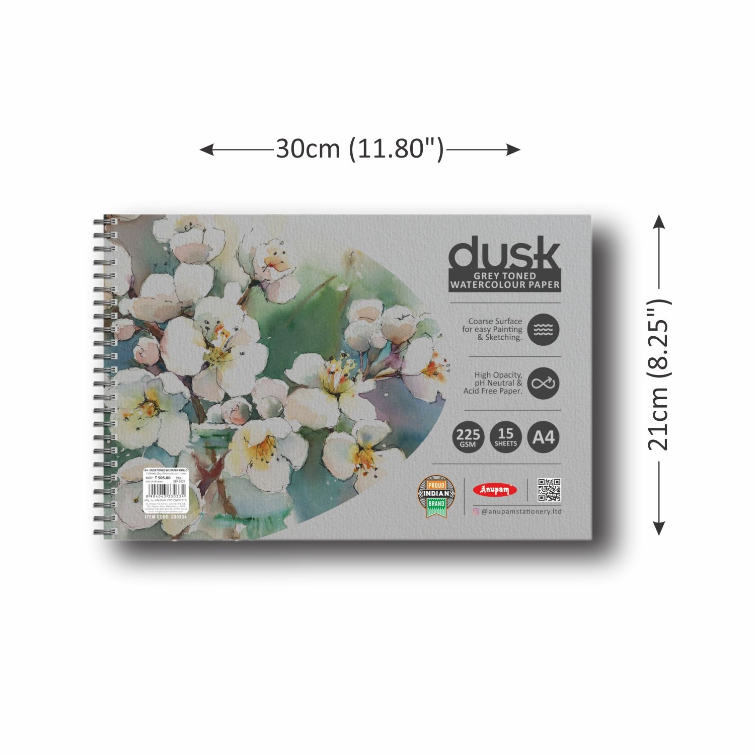 Anupam Dusk Grey Toned Water Colour Paper Cold Pressed Wireo Book 225 GSM