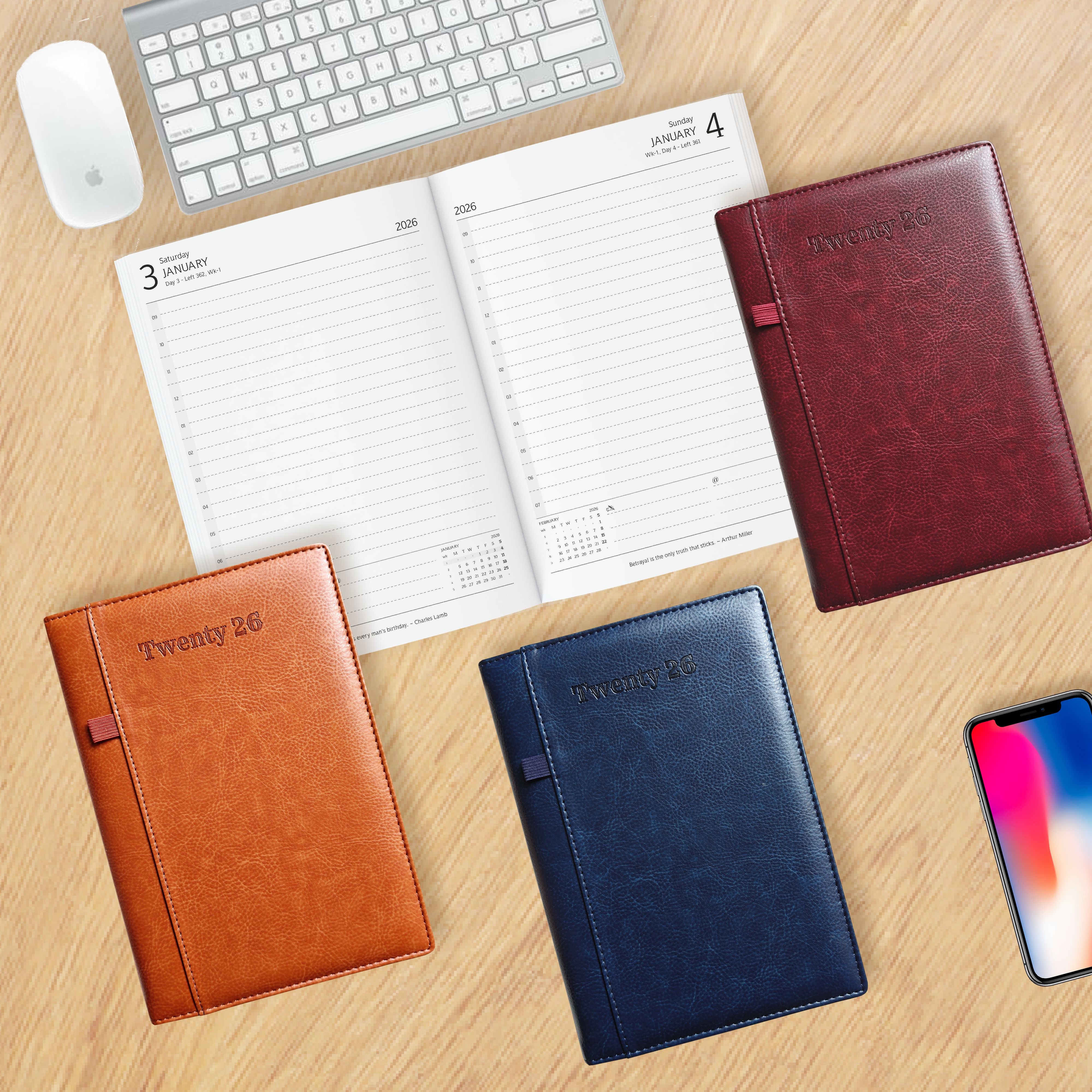 Anupam Exec 2026 Diary Dated Daily Planner – Full Page Per Day, 80 GSM Paper, Monthly Calendar, PU Leather Cover, Pen Holder, 365 Days Office Diary