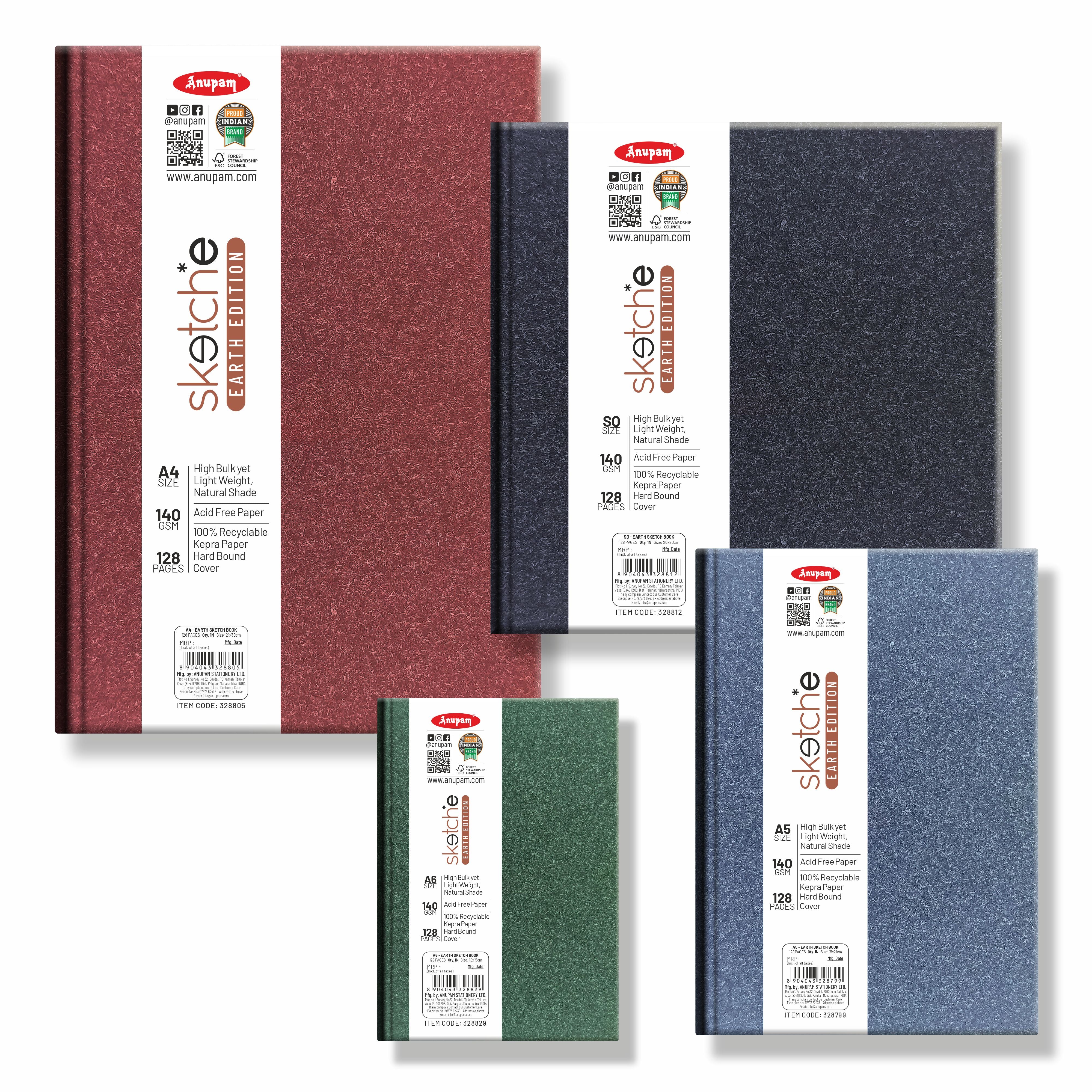 Anupam Earth Sketch-E Drawing Book-Cartridge Paper-100% Recycled Hardbound Book-140GSM