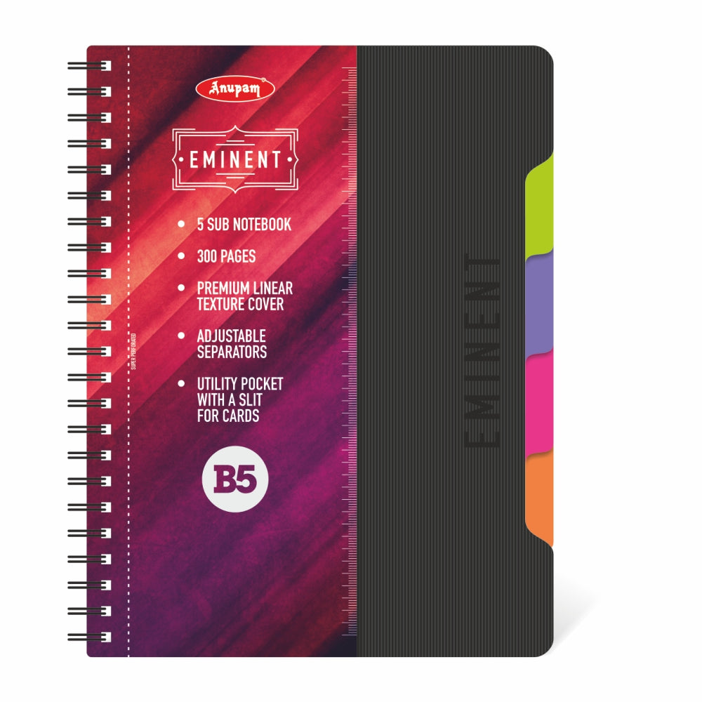 Anupam Eminent Multi-Subject Spiral Notebook–College Ruled with Pocket-Movable Dividers-Premium Cover-70GSM