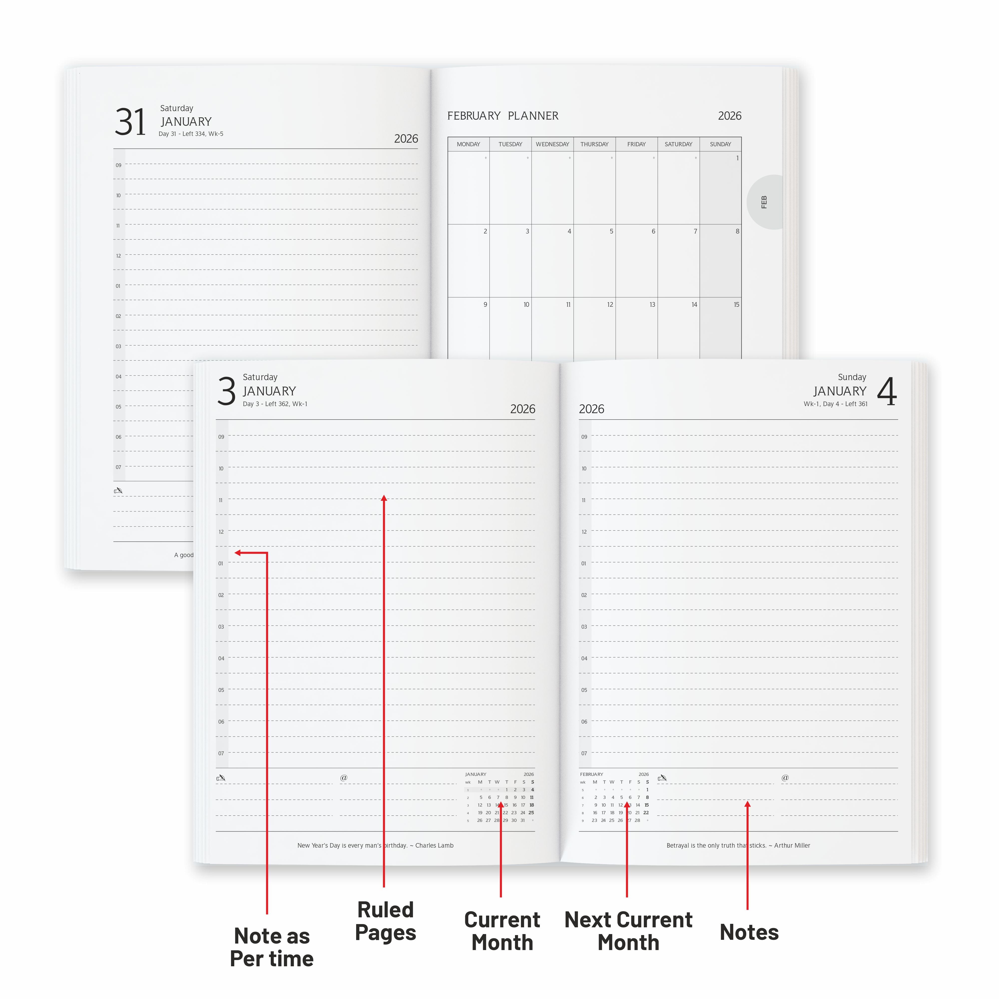 Anupam Flxy 2026 Diary with Dates - 80 GSM Paper 2026 Daily Planner Full Page Per Day with Monthly Calendar, 365 Days New Year Diary, Flexible Leather PU Cover, Matching Elastic Closure