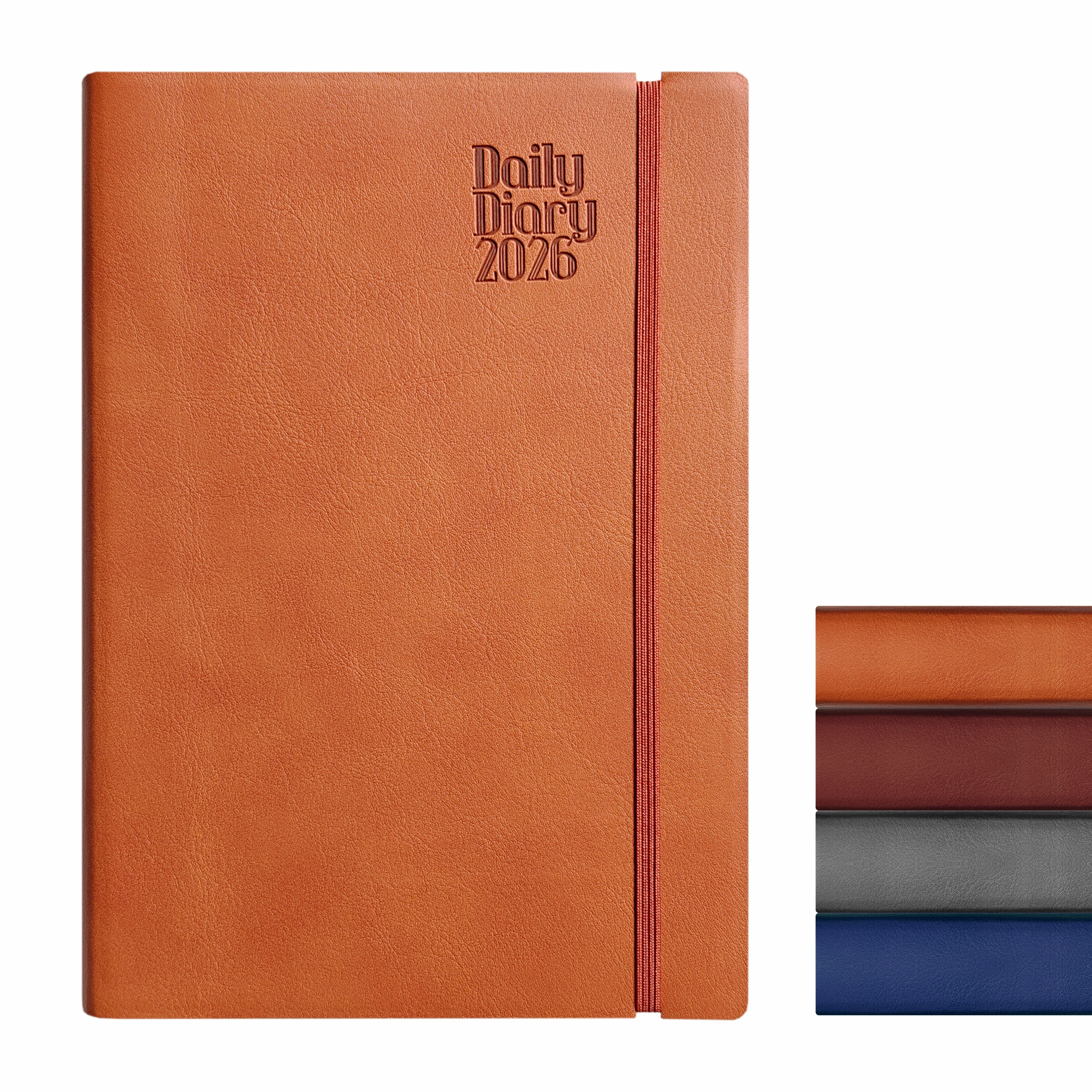 Anupam Flxy 2026 Diary with Dates - 80 GSM Paper 2026 Daily Planner Full Page Per Day with Monthly Calendar, 365 Days New Year Diary, Flexible Leather PU Cover, Matching Elastic Closure