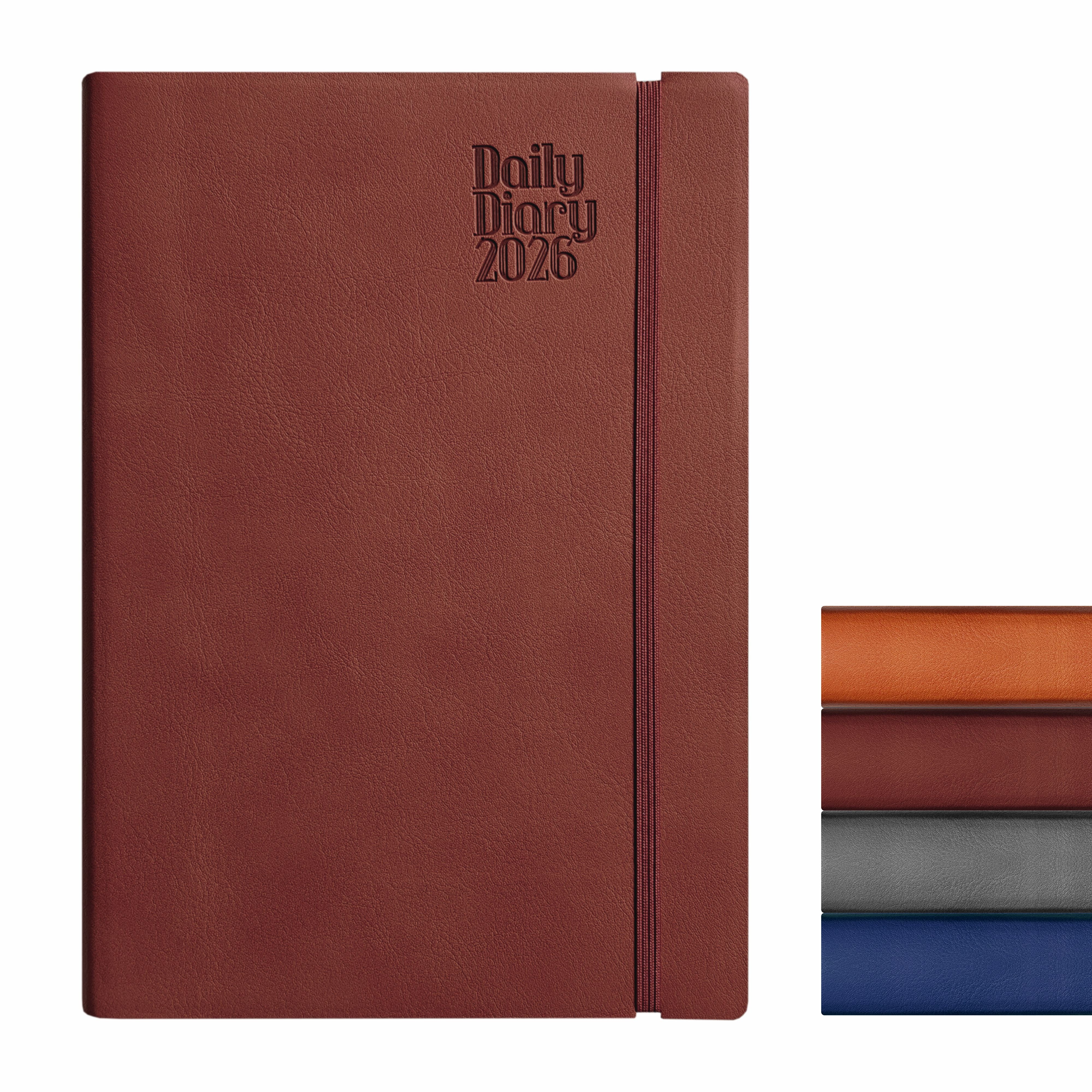 Anupam Flxy 2026 Diary with Dates - 80 GSM Paper 2026 Daily Planner Full Page Per Day with Monthly Calendar, 365 Days New Year Diary, Flexible Leather PU Cover, Matching Elastic Closure