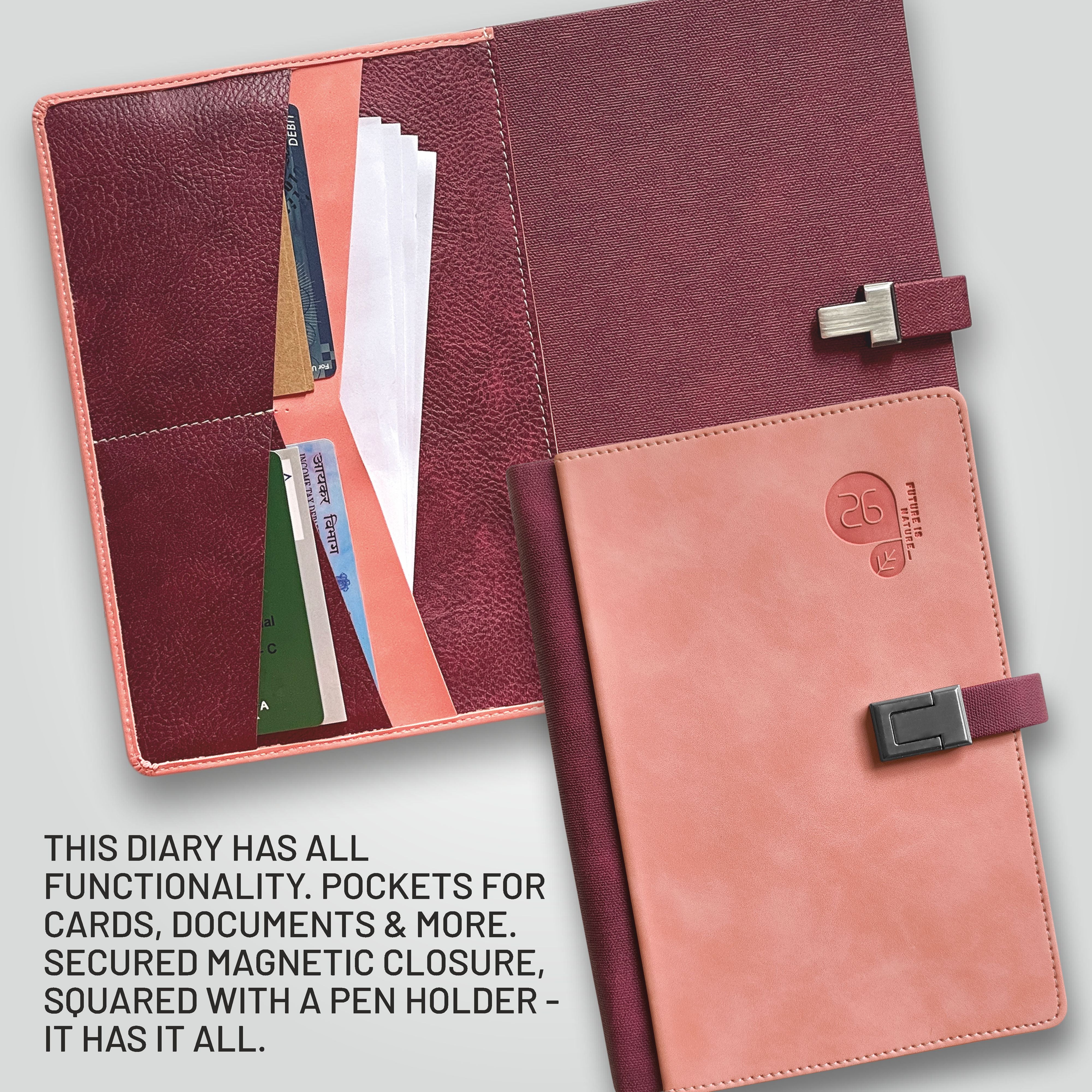 Anupam Fly 2026 New Year Diary with Dates – A5 Daily Planner with Monthly Calendar, 400 Pages, Canvas Textured PU Cover, Magnetic Closure & Pen Holder