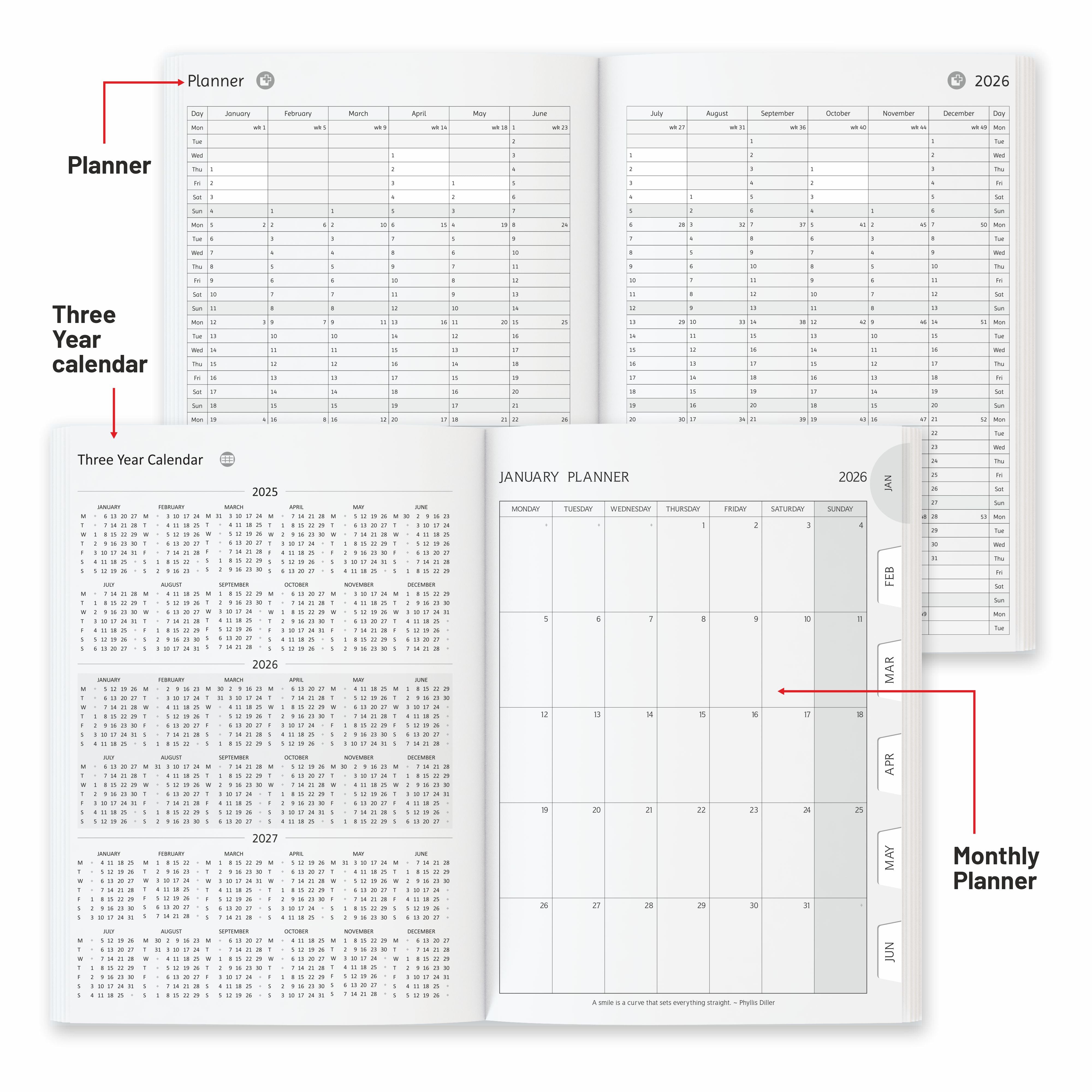 Anupam Fash 2027 Diary with Dates, 2027 Daily Planner Full Page for Monday - Friday and Saturday-Sunday in one Page with Monthly Calendar, January to December 365 Days