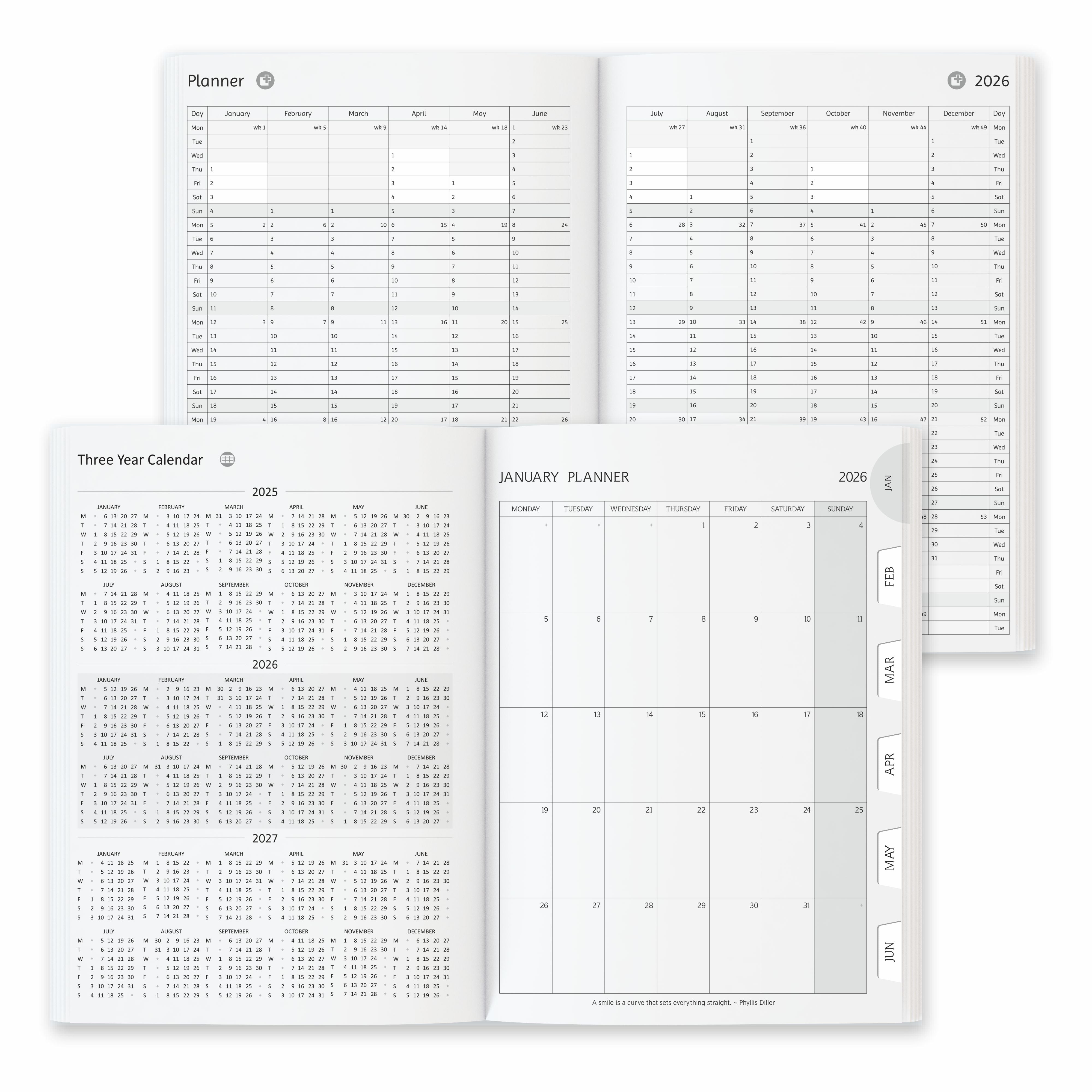 Anupam Fash 2026 Diary with Dates, 2026 Daily Planner Full Page for Monday - Friday and Saturday-Sunday in one Page with Monthly Calendar, January to December 365 Days