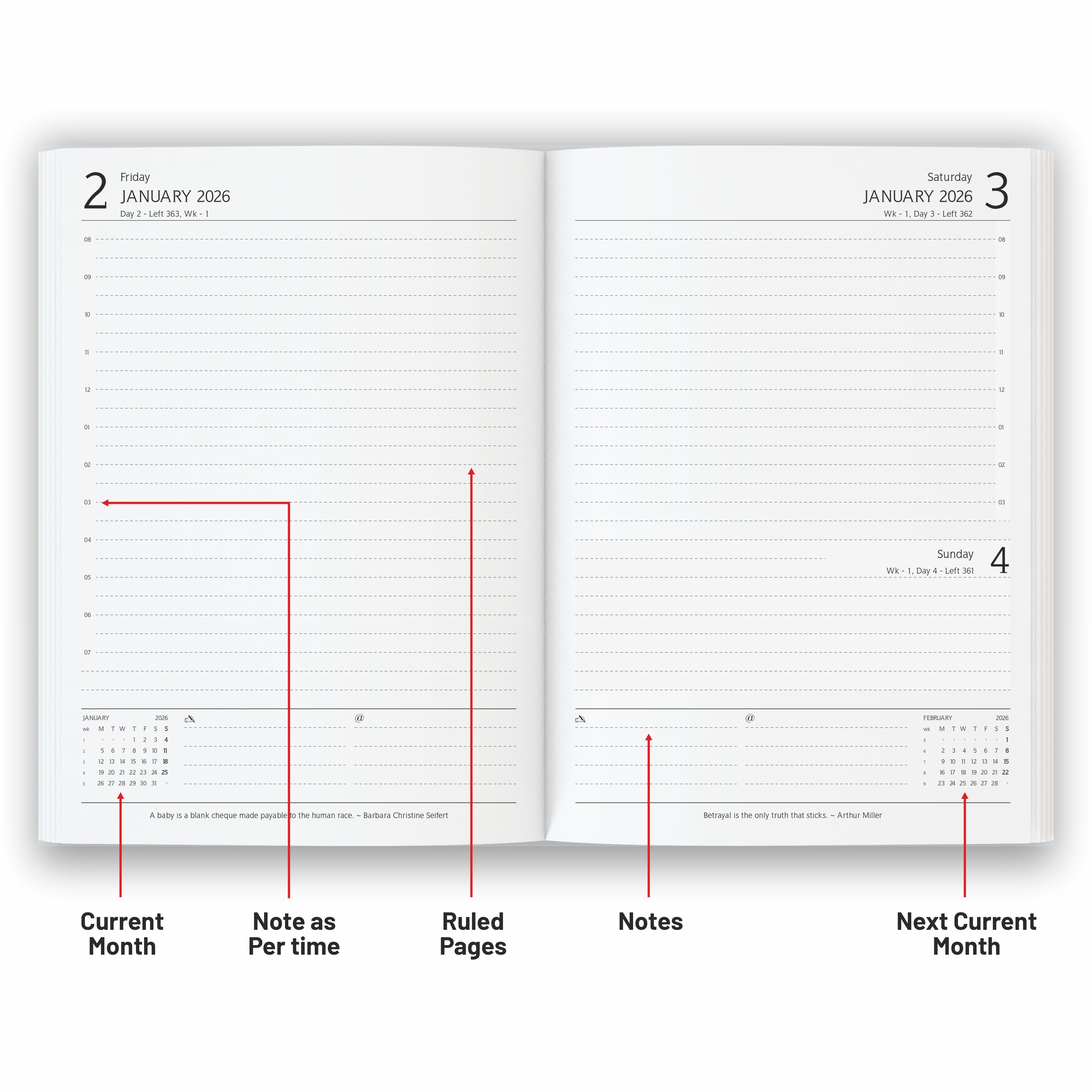 Anupam Fash 2027 Diary with Dates, 2027 Daily Planner Full Page for Monday - Friday and Saturday-Sunday in one Page with Monthly Calendar, January to December 365 Days