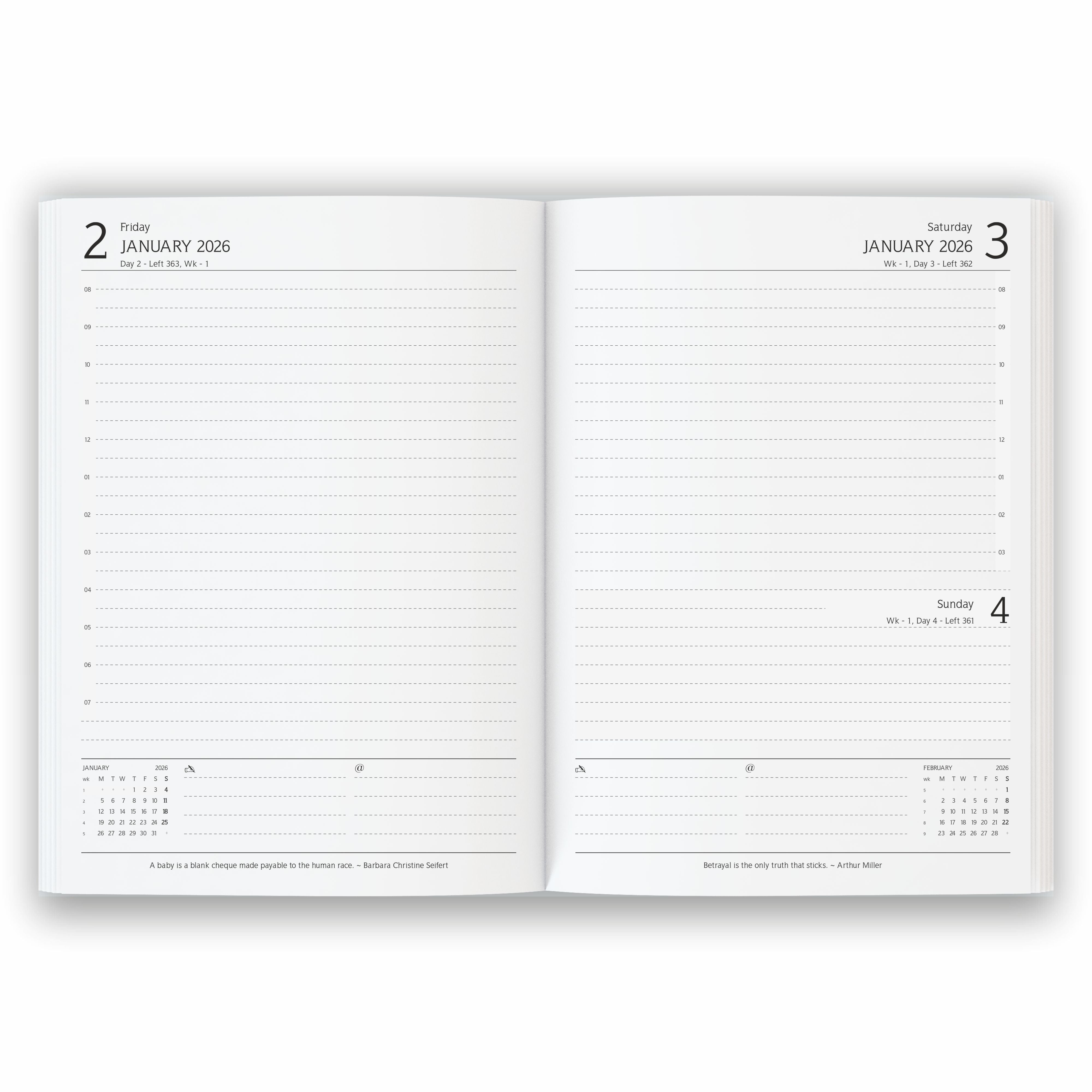 Anupam Fash 2026 Diary with Dates, 2026 Daily Planner Full Page for Monday - Friday and Saturday-Sunday in one Page with Monthly Calendar, January to December 365 Days