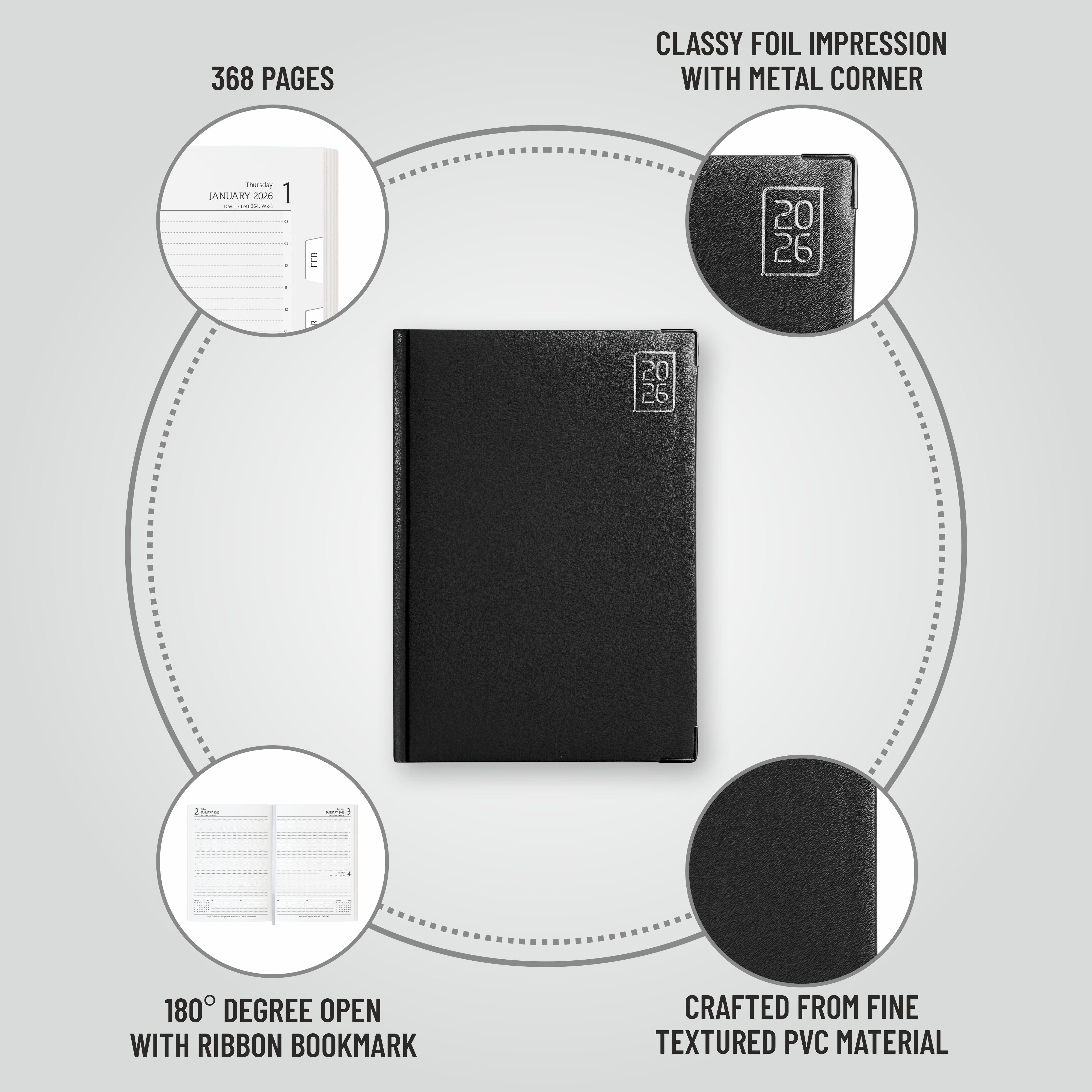 Anupam Fash 2026 Diary with Dates, 2026 Daily Planner Full Page for Monday - Friday and Saturday-Sunday in one Page with Monthly Calendar, January to December 365 Days