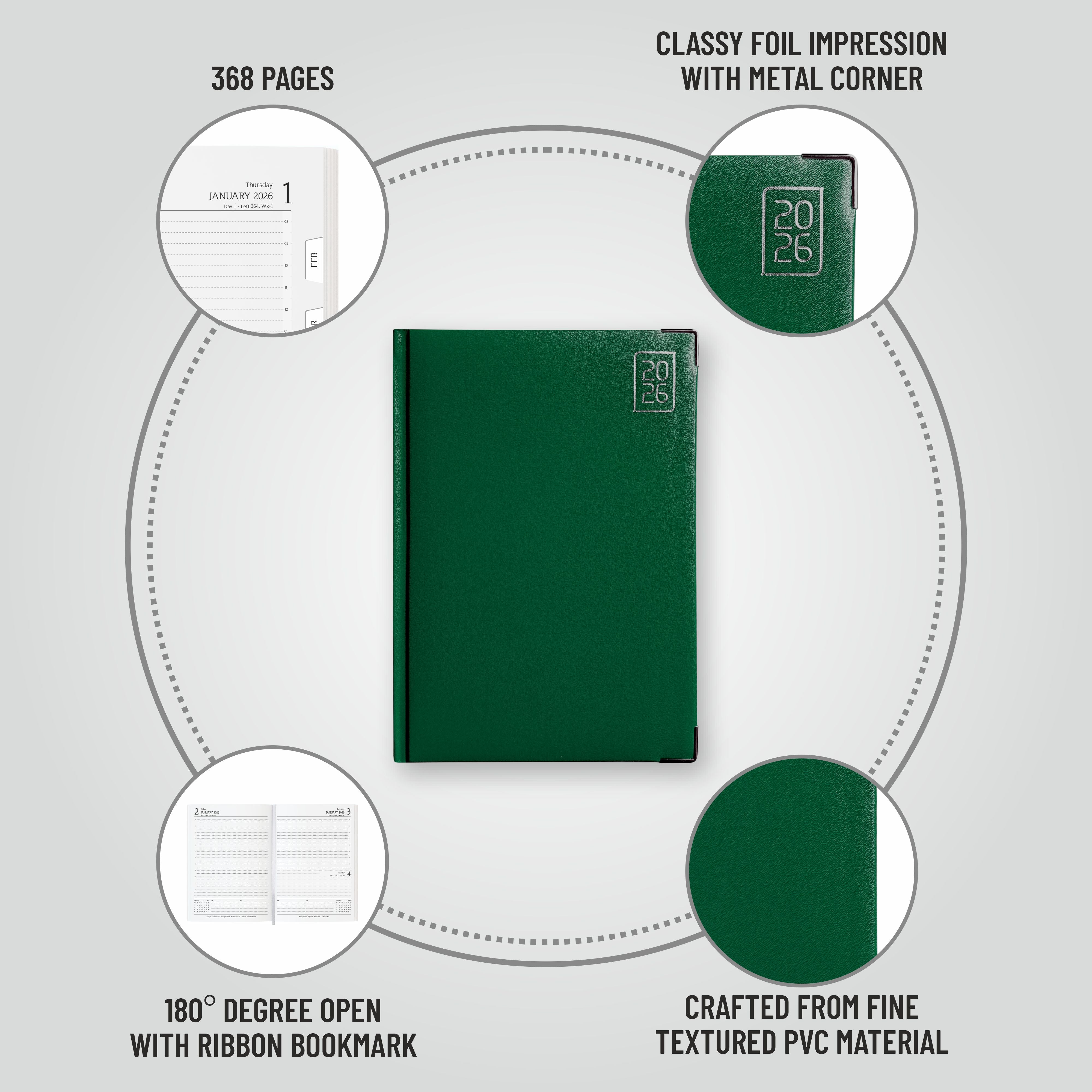Anupam Fash 2026 Diary with Dates, 2026 Daily Planner Full Page for Monday - Friday and Saturday-Sunday in one Page with Monthly Calendar, January to December 365 Days