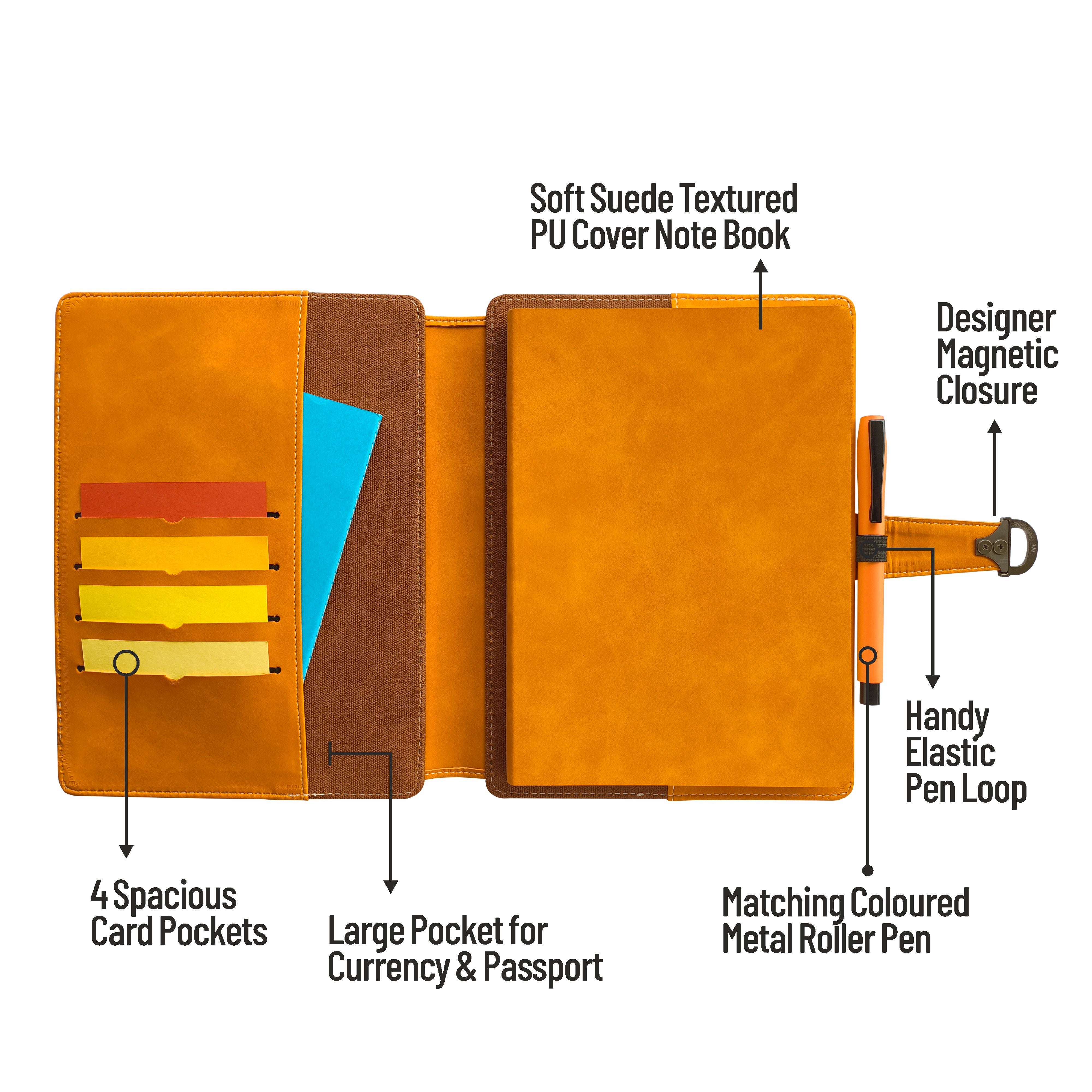 Anupam Glitz Journal Notebook 100 Gsm PU Leather Notebook| A5 Planner with Magnetic Closure, Water & Bill Tracker, Monthly & Yearly Planner, 180° Flat Design, Card Pockets, Passport Holder & Metal Pen – 120 Pages