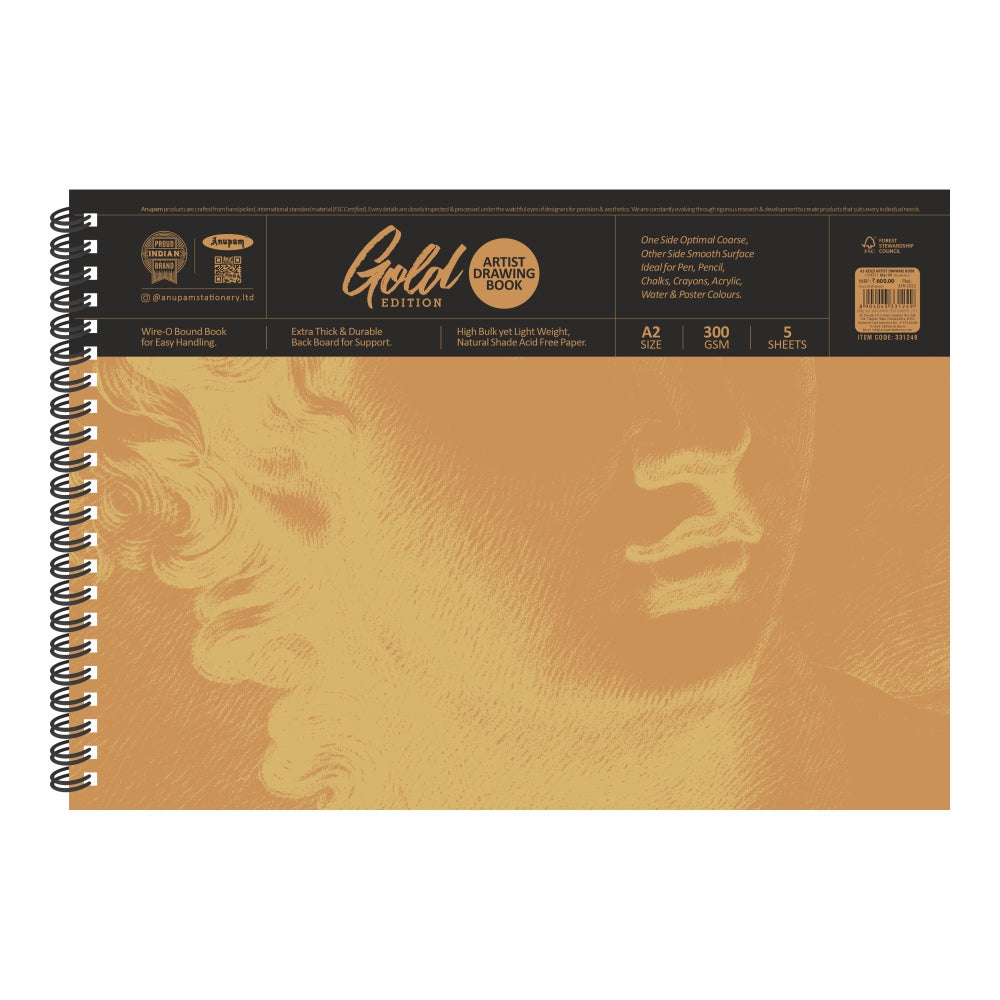 Anupam Artist Drawing Book-Gold Edition - 300 GSM - Natural Shade Paper