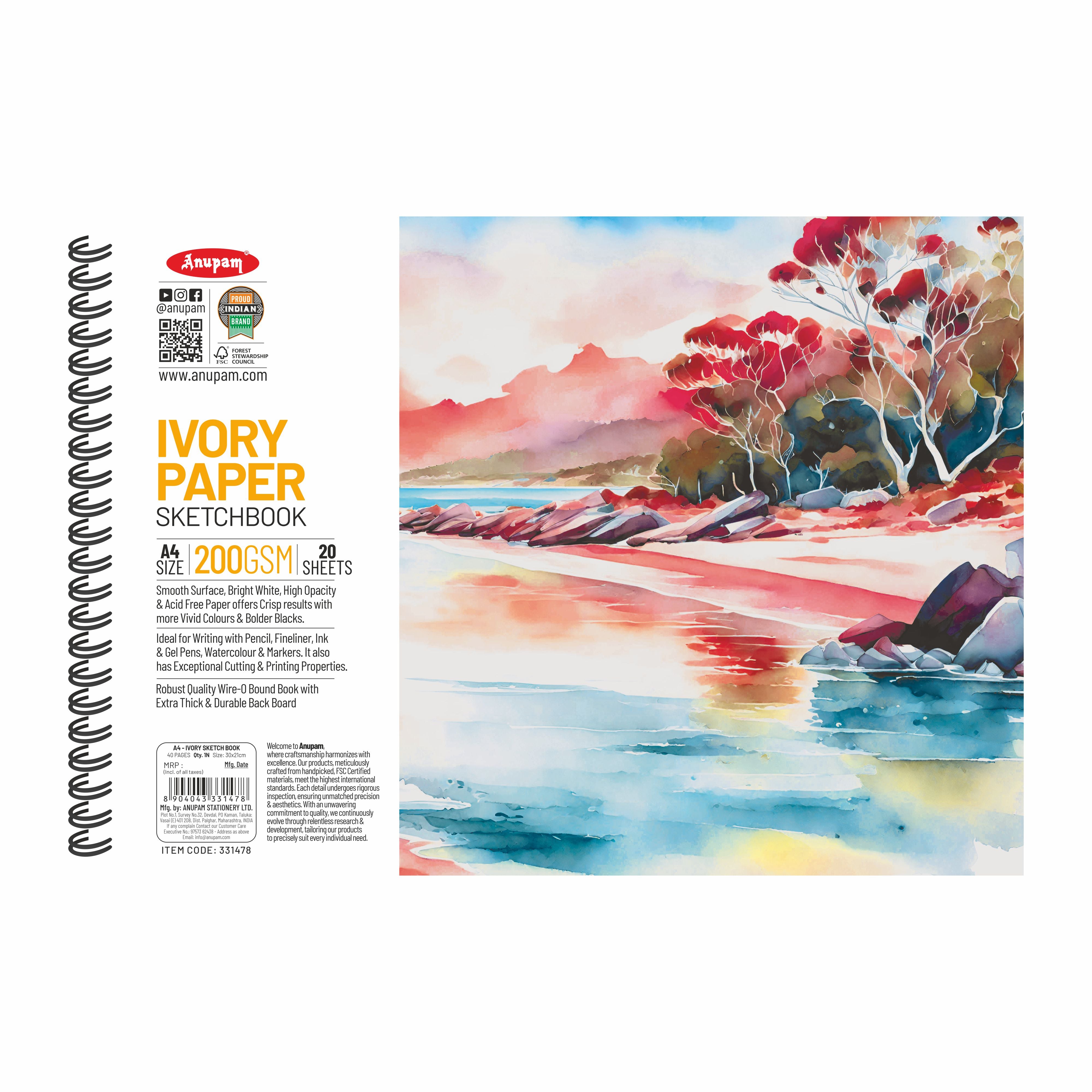 Anupam Wiro Bound Ivory Paper Sketchbook - 200 GSM - 20 Sheets