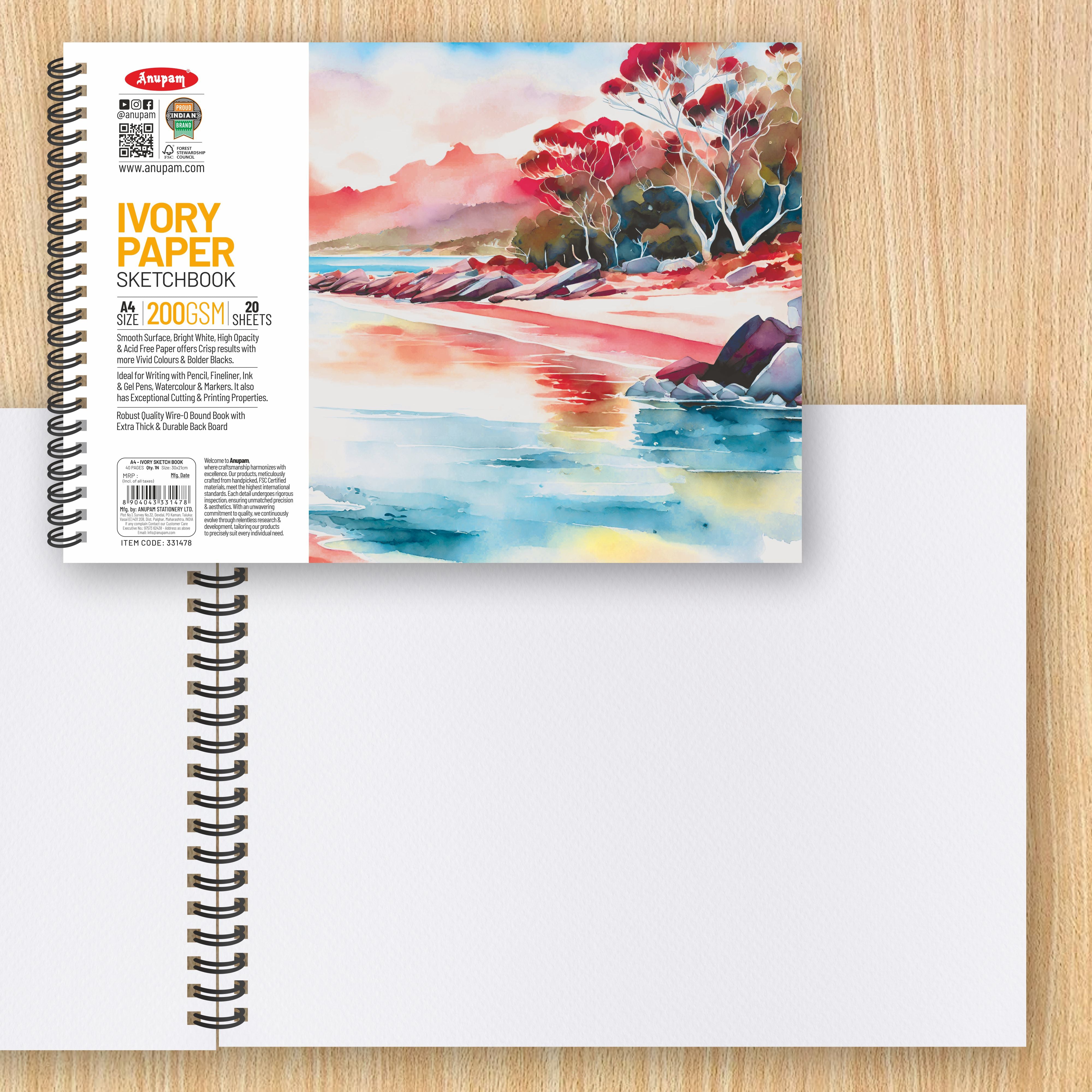 Anupam Wiro Bound Ivory Paper Sketchbook - 200 GSM - 20 Sheets