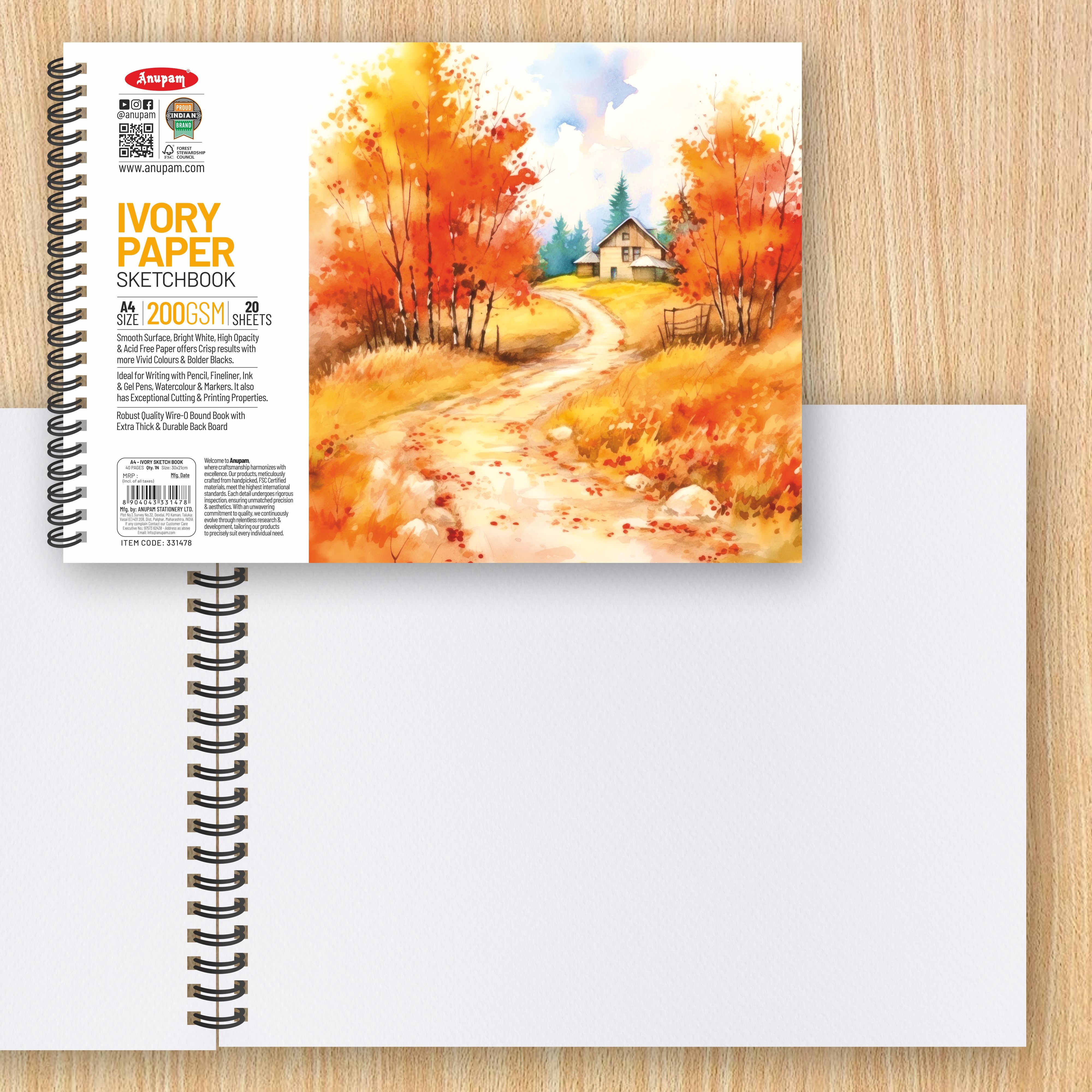 Anupam Wiro Bound Ivory Paper Sketchbook - 200 GSM - 20 Sheets