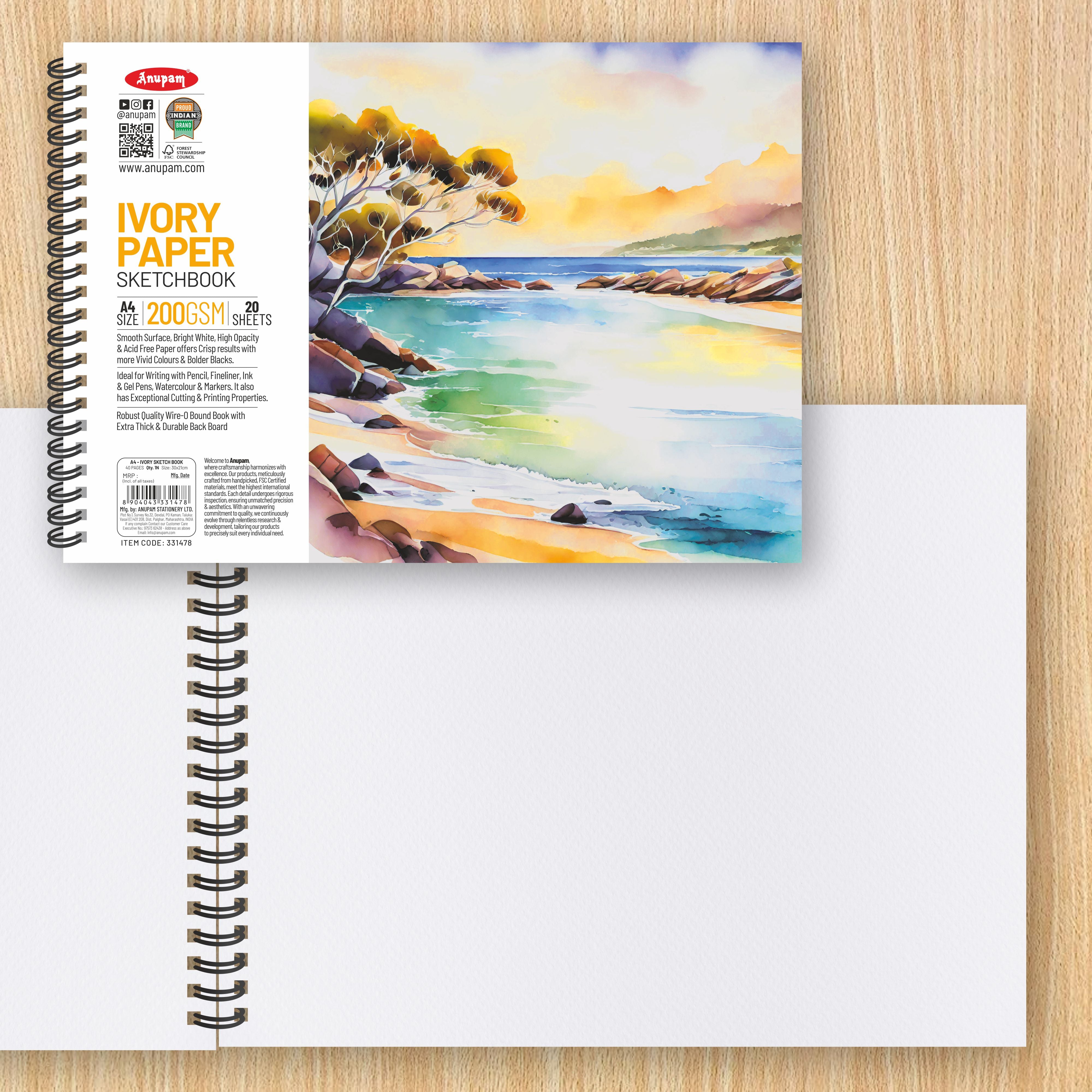 Anupam Wiro Bound Ivory Paper Sketchbook - 200 GSM - 20 Sheets