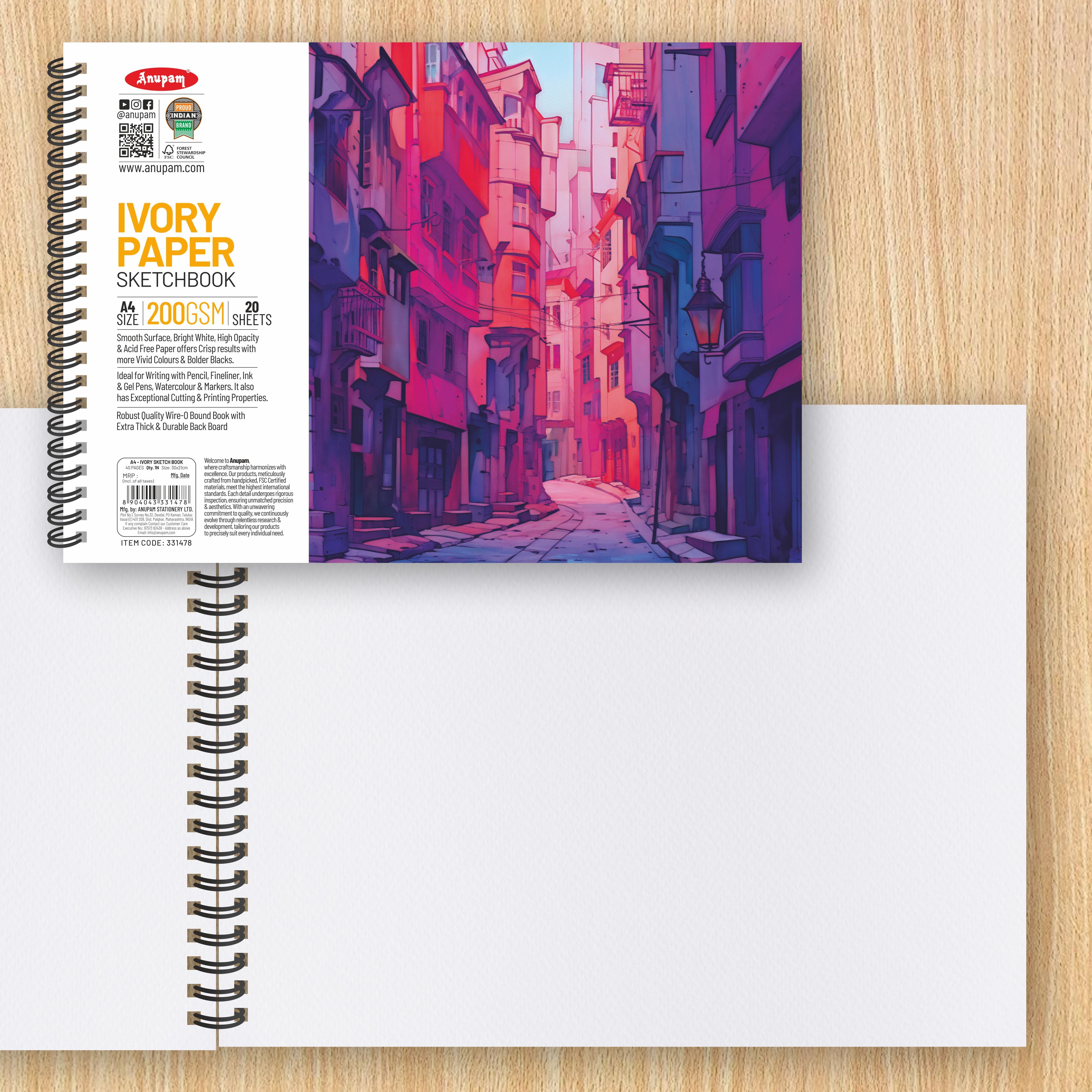 Anupam Wiro Bound Ivory Paper Sketchbook - 200 GSM - 20 Sheets