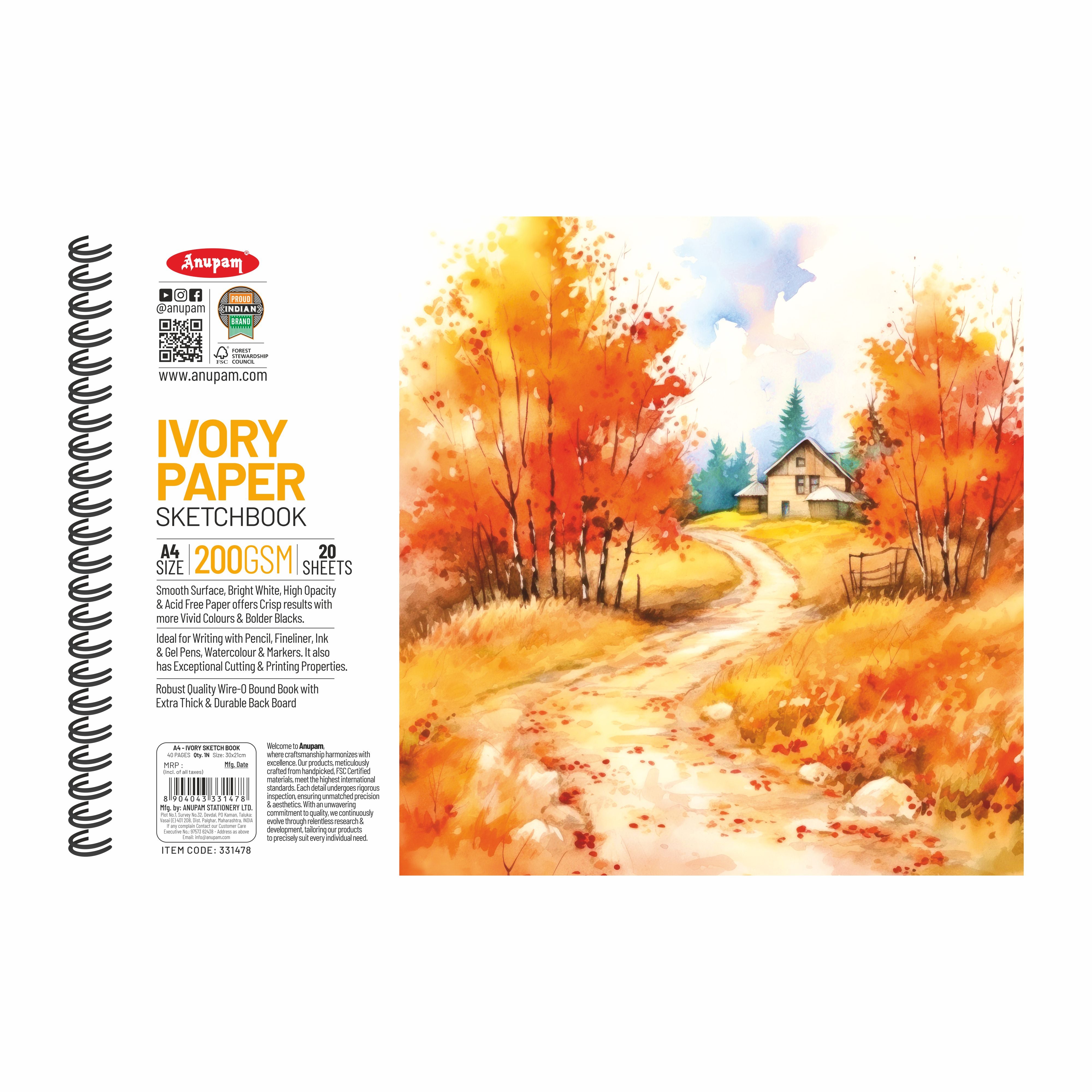 Anupam Wiro Bound Ivory Paper Sketchbook - 200 GSM - 20 Sheets