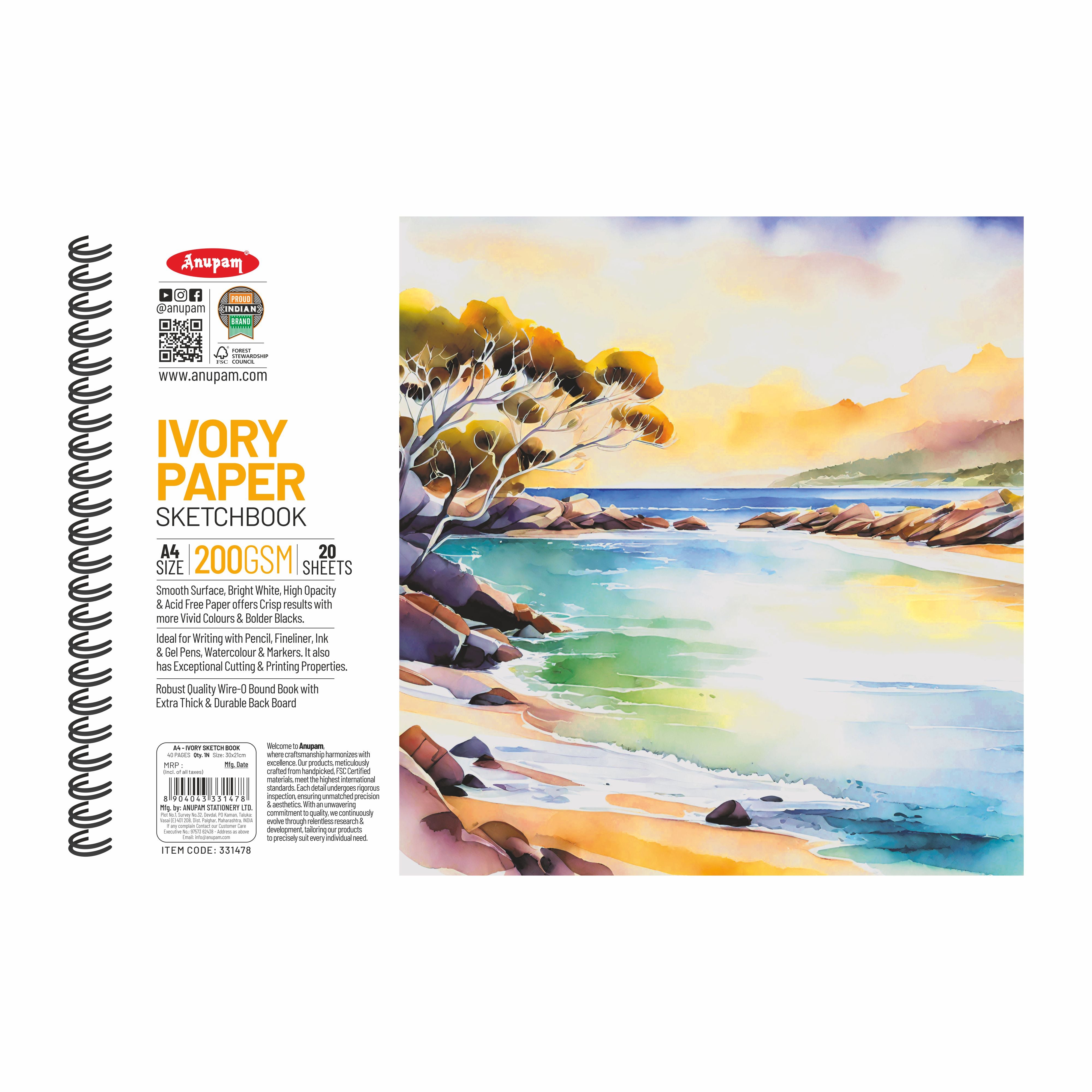 Anupam Wiro Bound Ivory Paper Sketchbook - 200 GSM - 20 Sheets