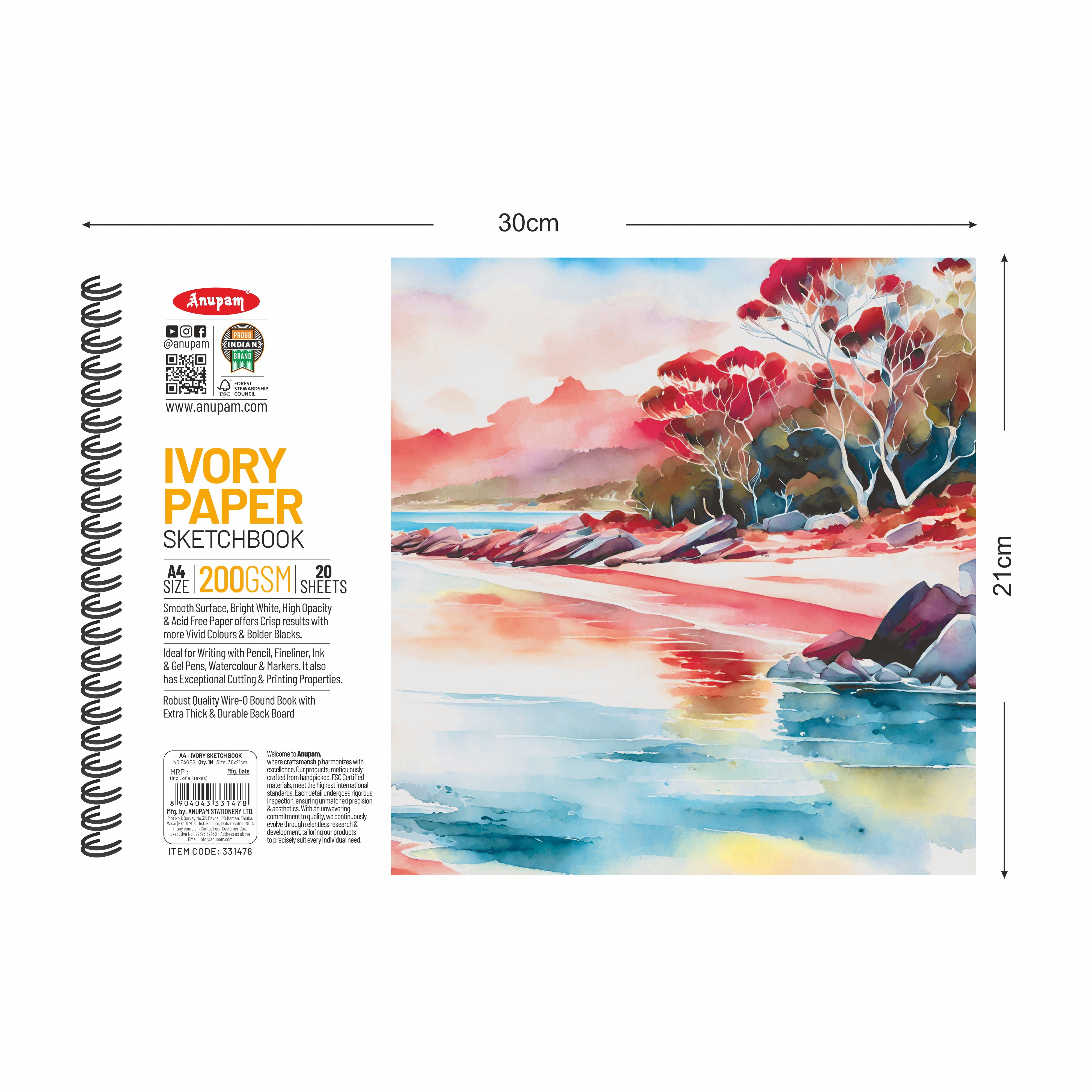 Anupam Wiro Bound Ivory Paper Sketchbook - 200 GSM - 20 Sheets