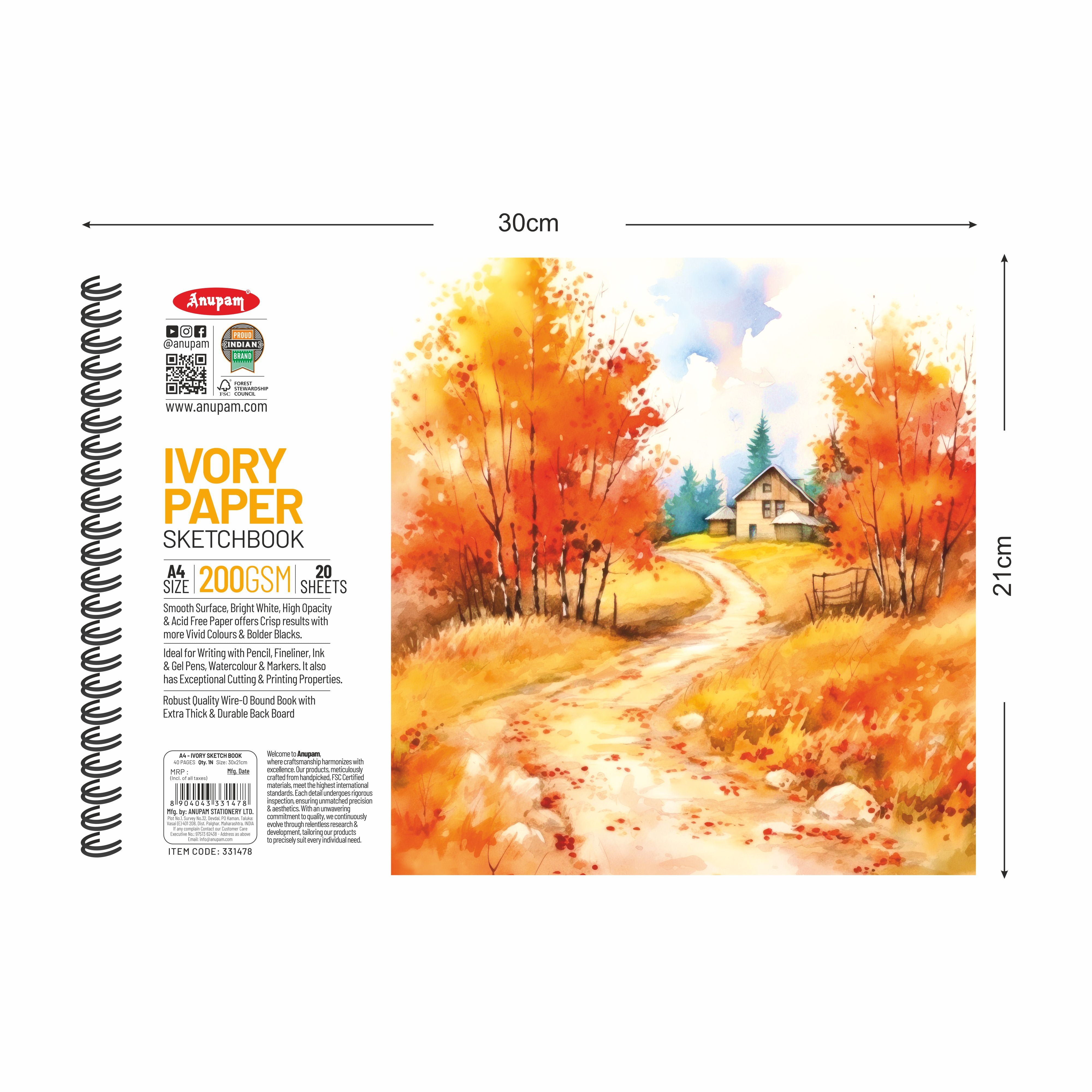 Anupam Wiro Bound Ivory Paper Sketchbook - 200 GSM - 20 Sheets