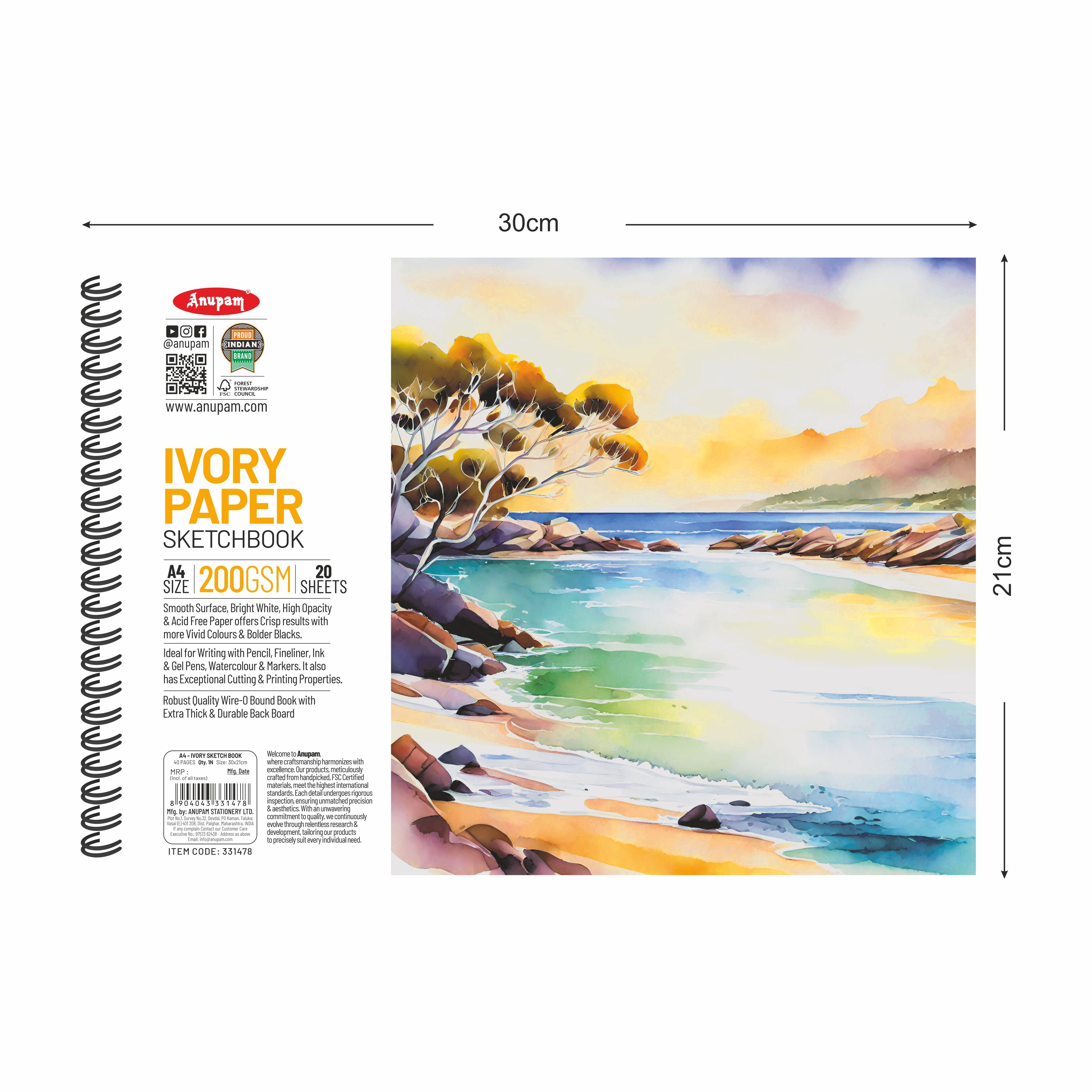 Anupam Wiro Bound Ivory Paper Sketchbook - 200 GSM - 20 Sheets