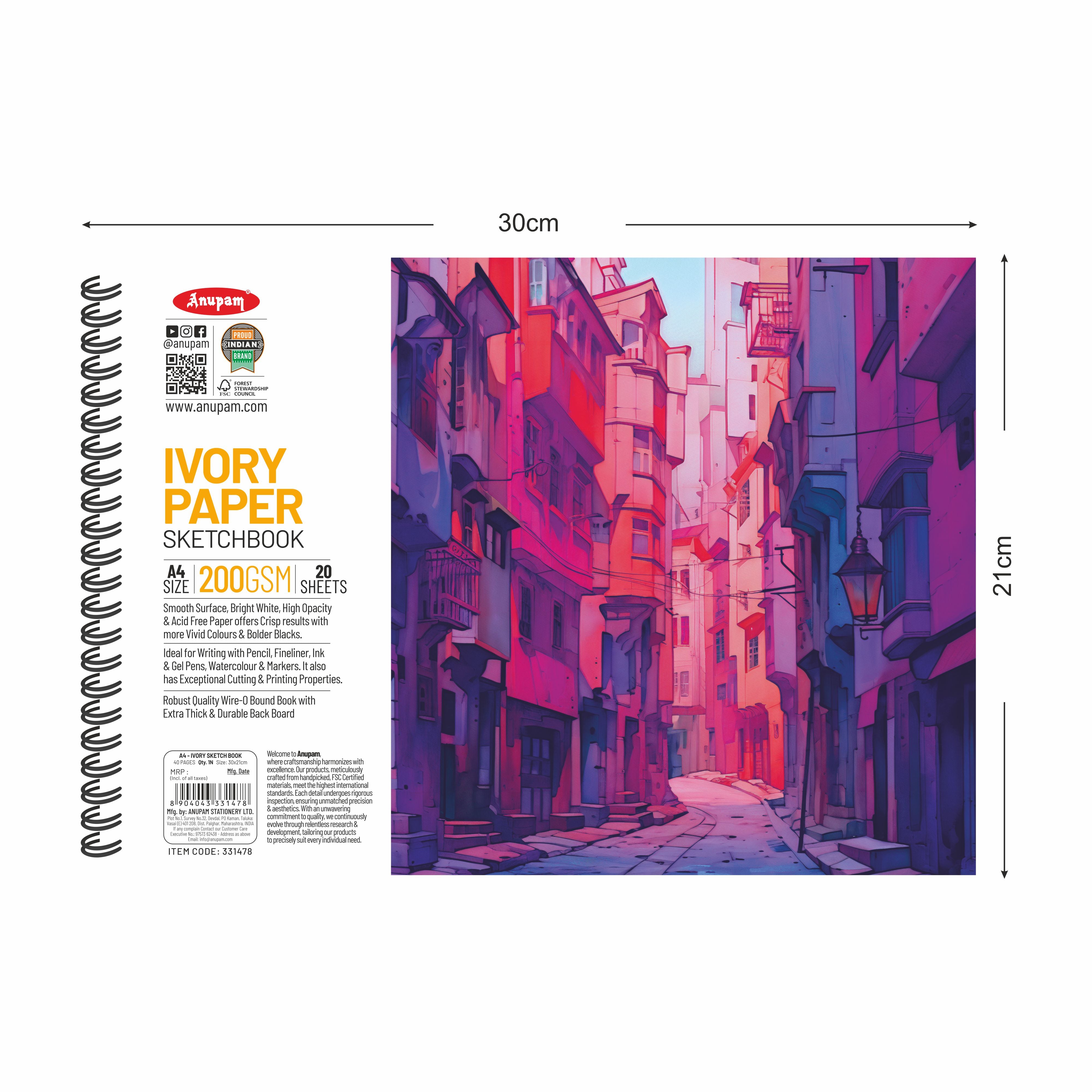Anupam Wiro Bound Ivory Paper Sketchbook - 200 GSM - 20 Sheets