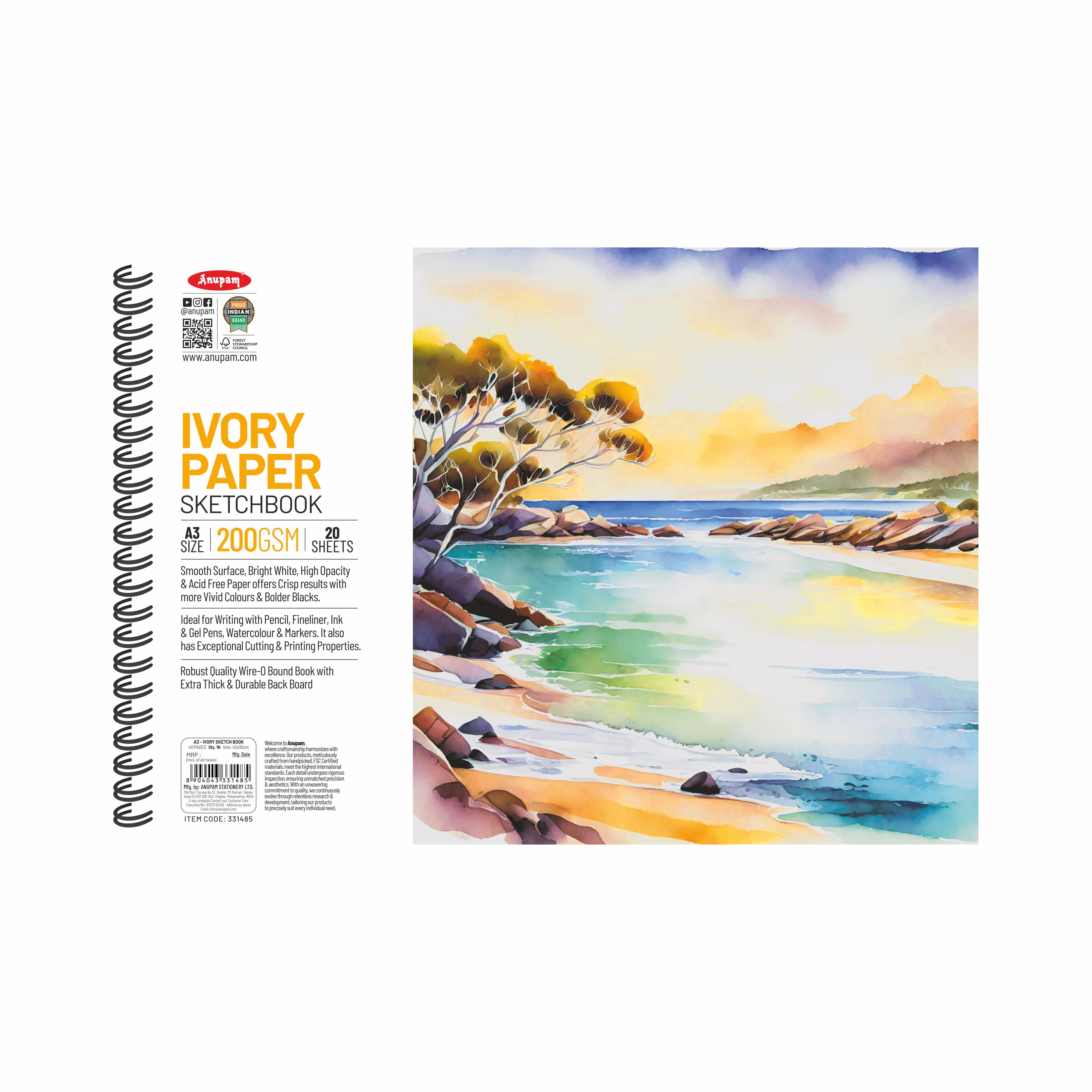 Anupam Wiro Bound Ivory Paper Sketchbook - 200 GSM - 20 Sheets