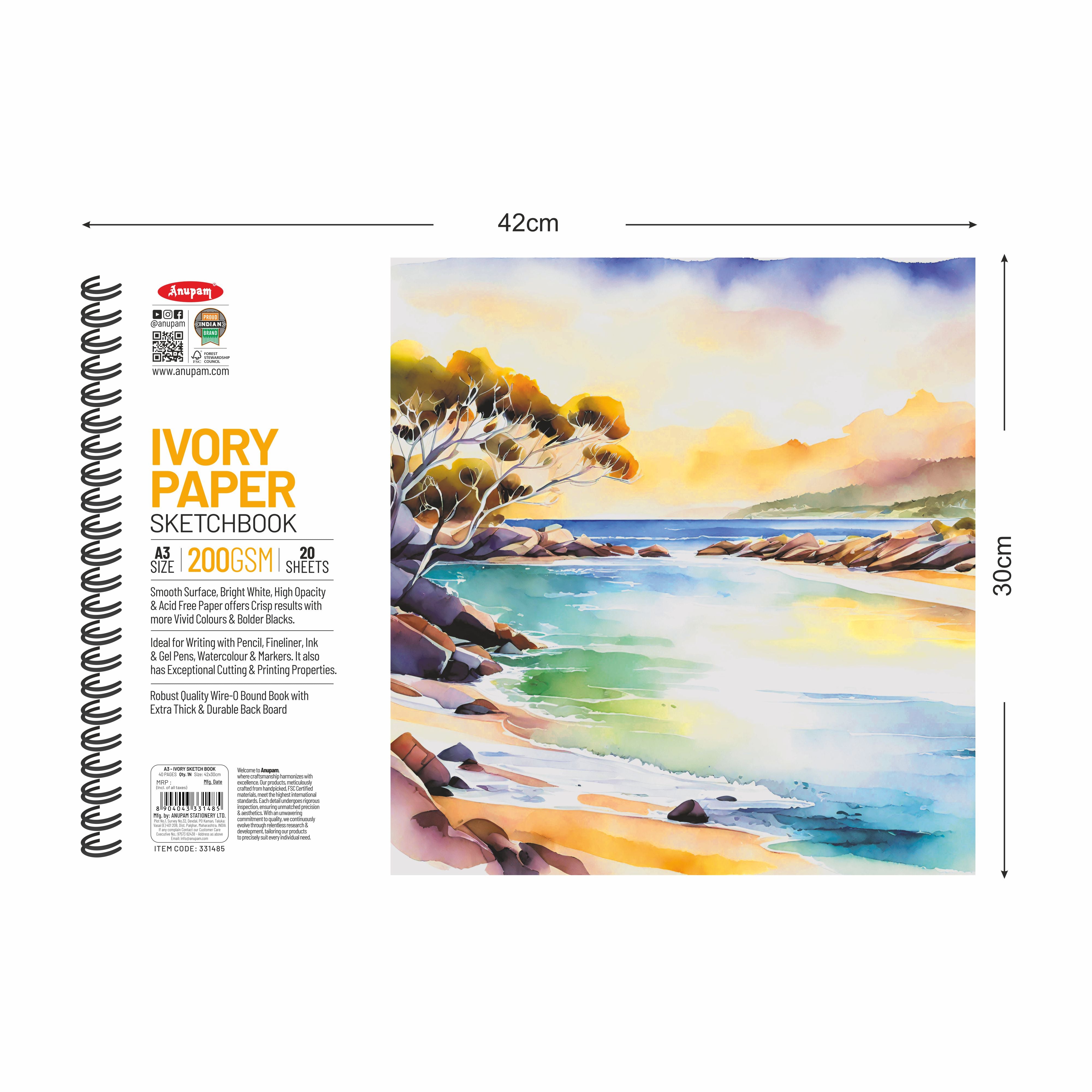Anupam Wiro Bound Ivory Paper Sketchbook - 200 GSM - 20 Sheets