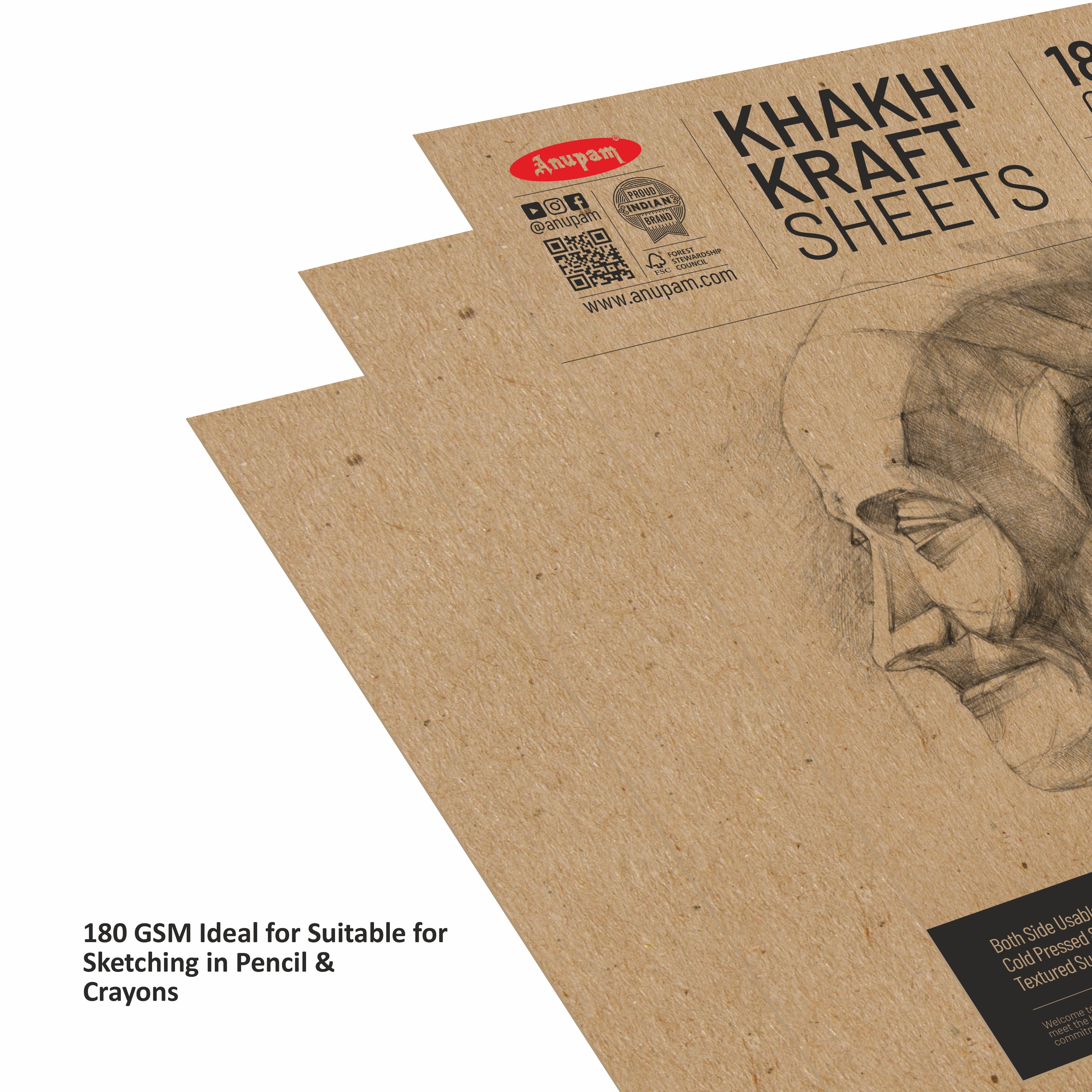 Anupam Kraft Paper Brown Colour-100% Recyclable Acid Free - Plain Paper-Loose Sheets-180 GSM