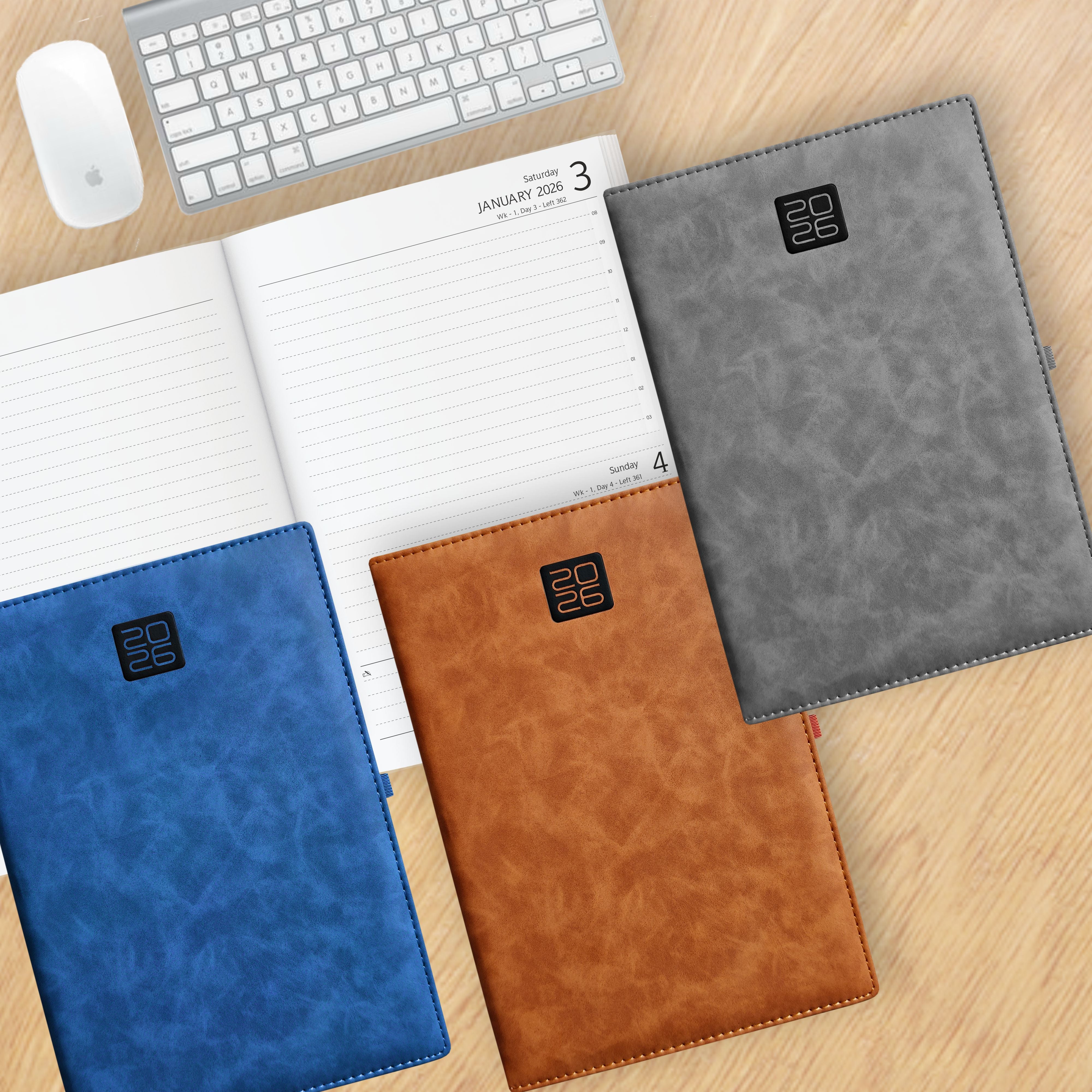 Anupam Merito 2026 Diary – Dated Daily Planner with Monthly Calendar | 80 GSM Paper | Full Page Mon–Fri, Sat–Sun Shared Page | Matte PU Cover | 365 Days