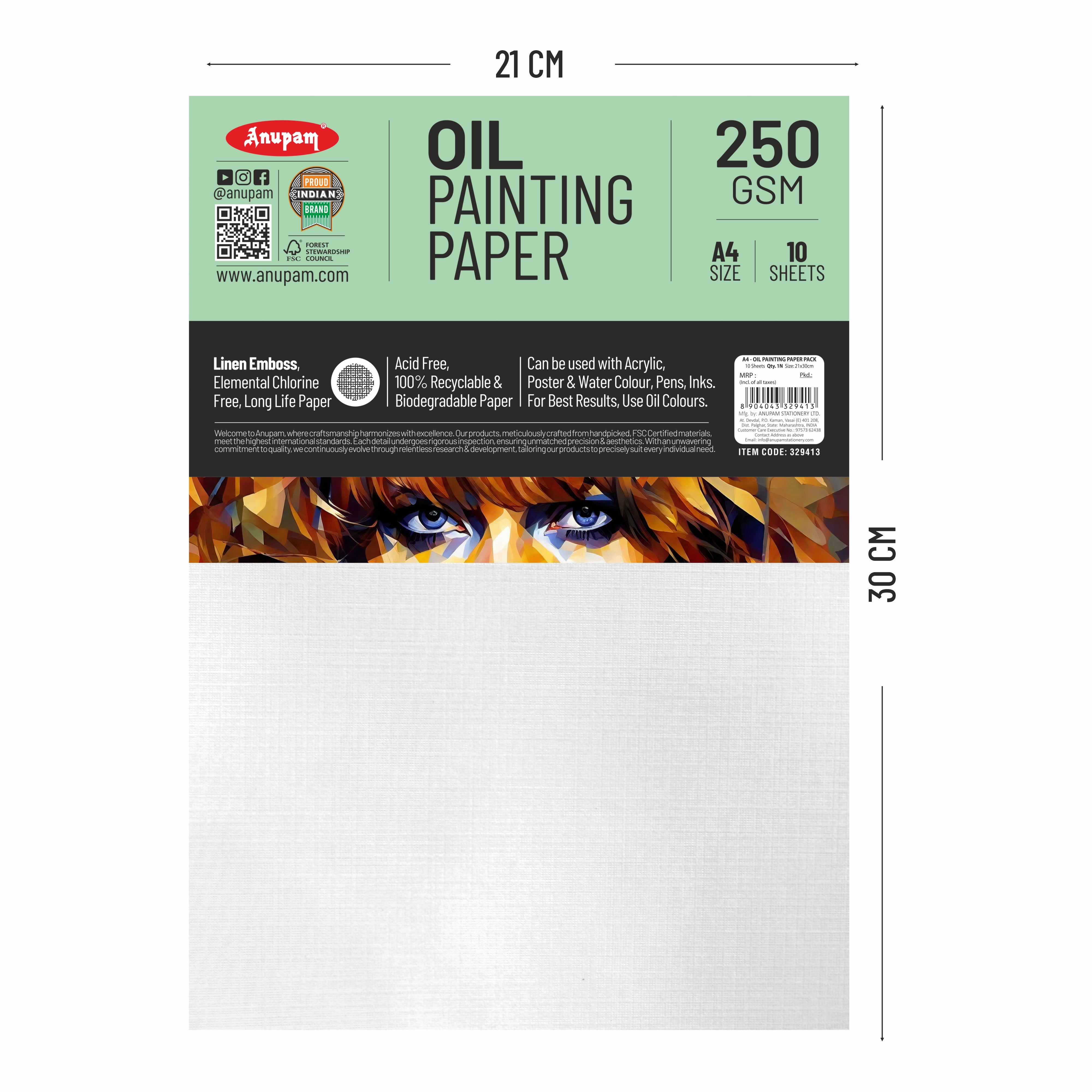 Anupam Oil Paper-Acid Free-Linen Emboss Paper-Loose Sheet - 250GSM