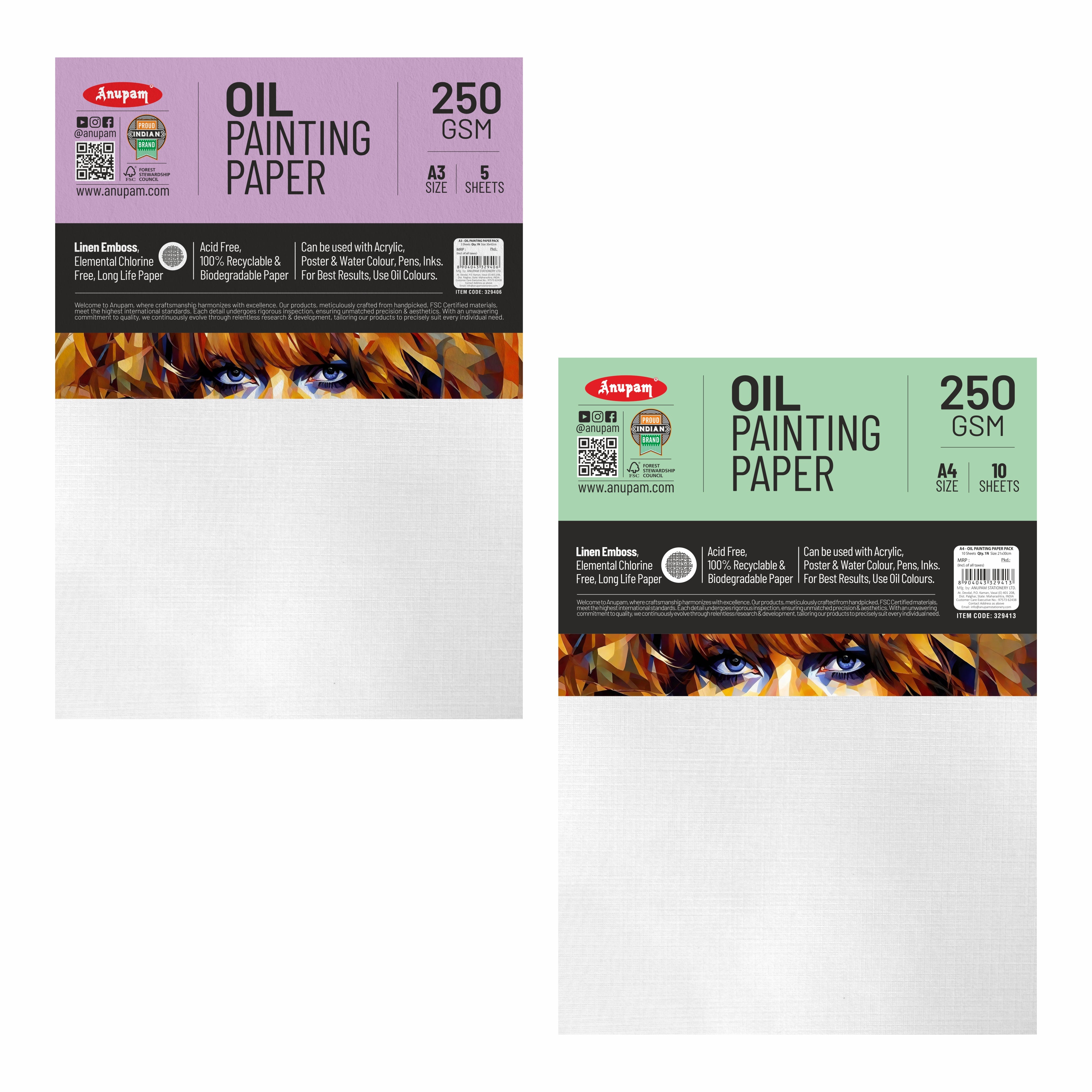 Anupam Oil Paper-Acid Free-Linen Emboss Paper-Loose Sheet - 250GSM