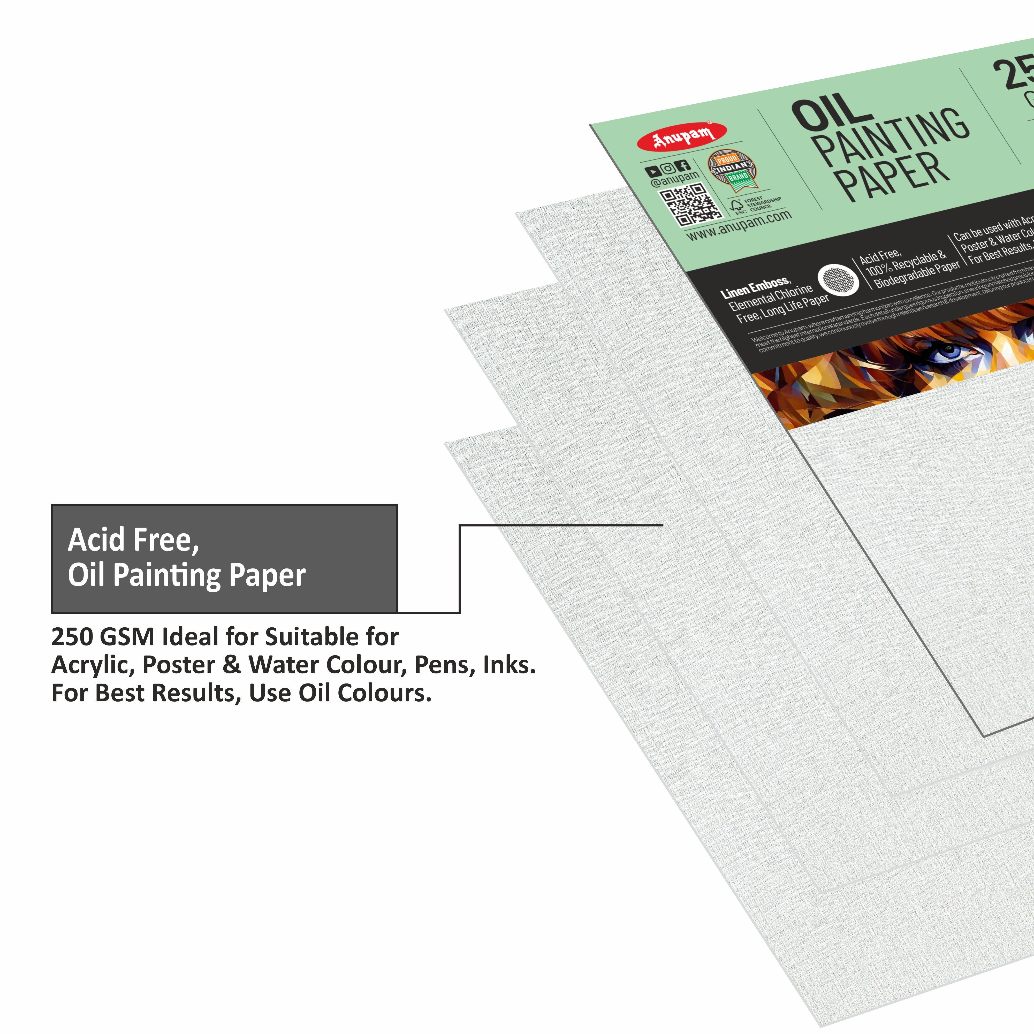 Anupam Oil Paper-Acid Free-Linen Emboss Paper-Loose Sheet - 250GSM