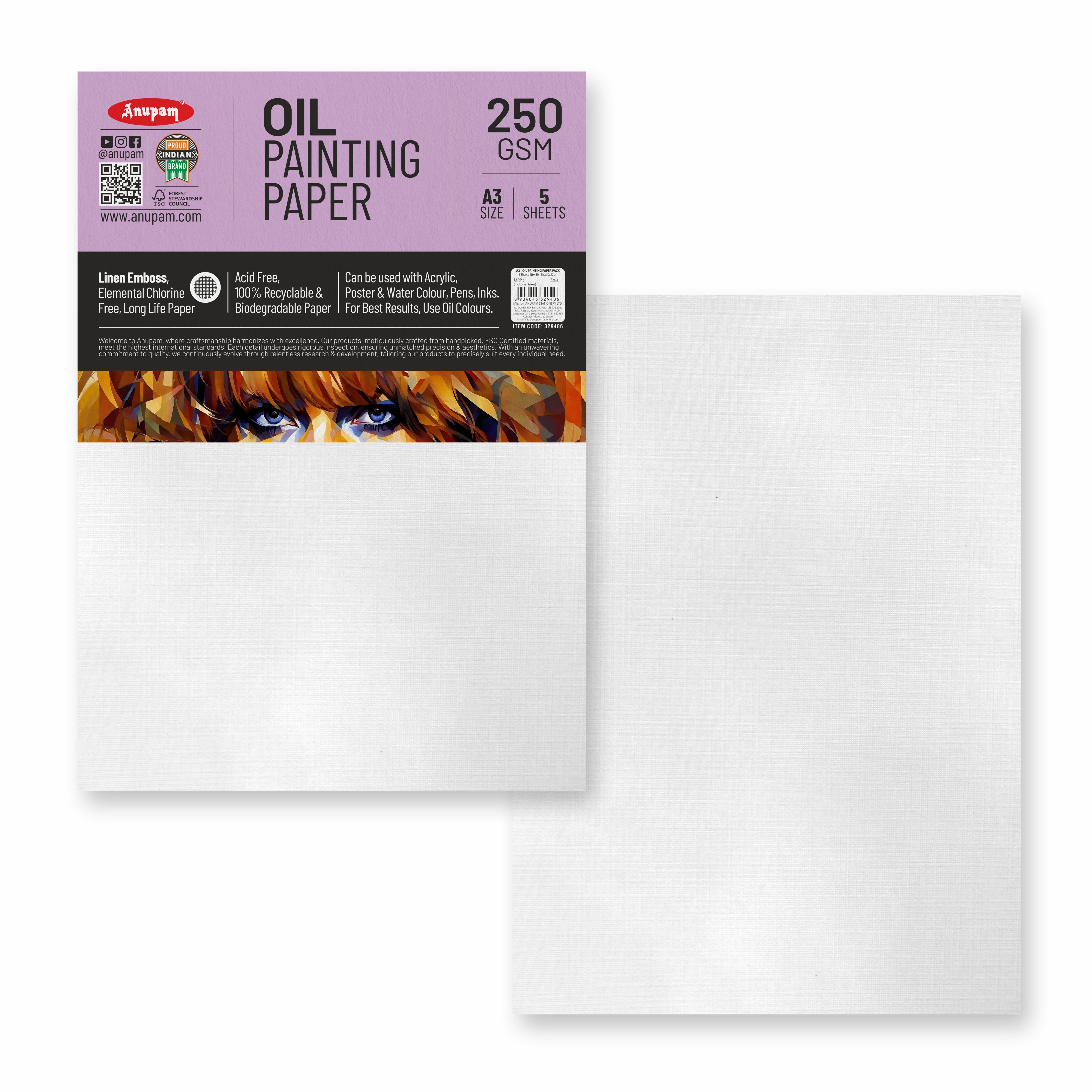 Anupam Oil Paper-Acid Free-Linen Emboss Paper-Loose Sheet - 250GSM