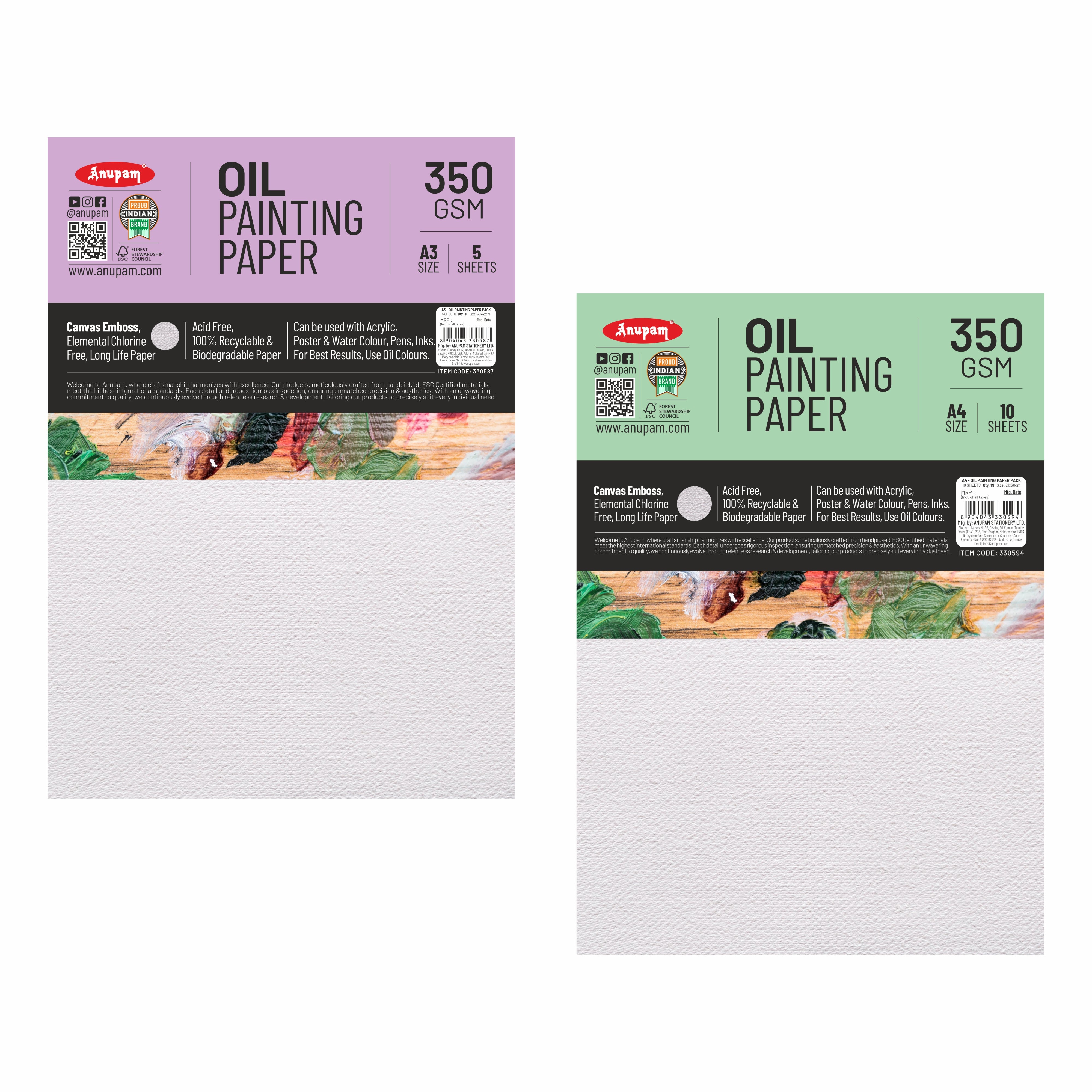 Anupam Oil Painting Paper-Canvas Textured Embossed Oil Paper-Acid Free-350 GSM