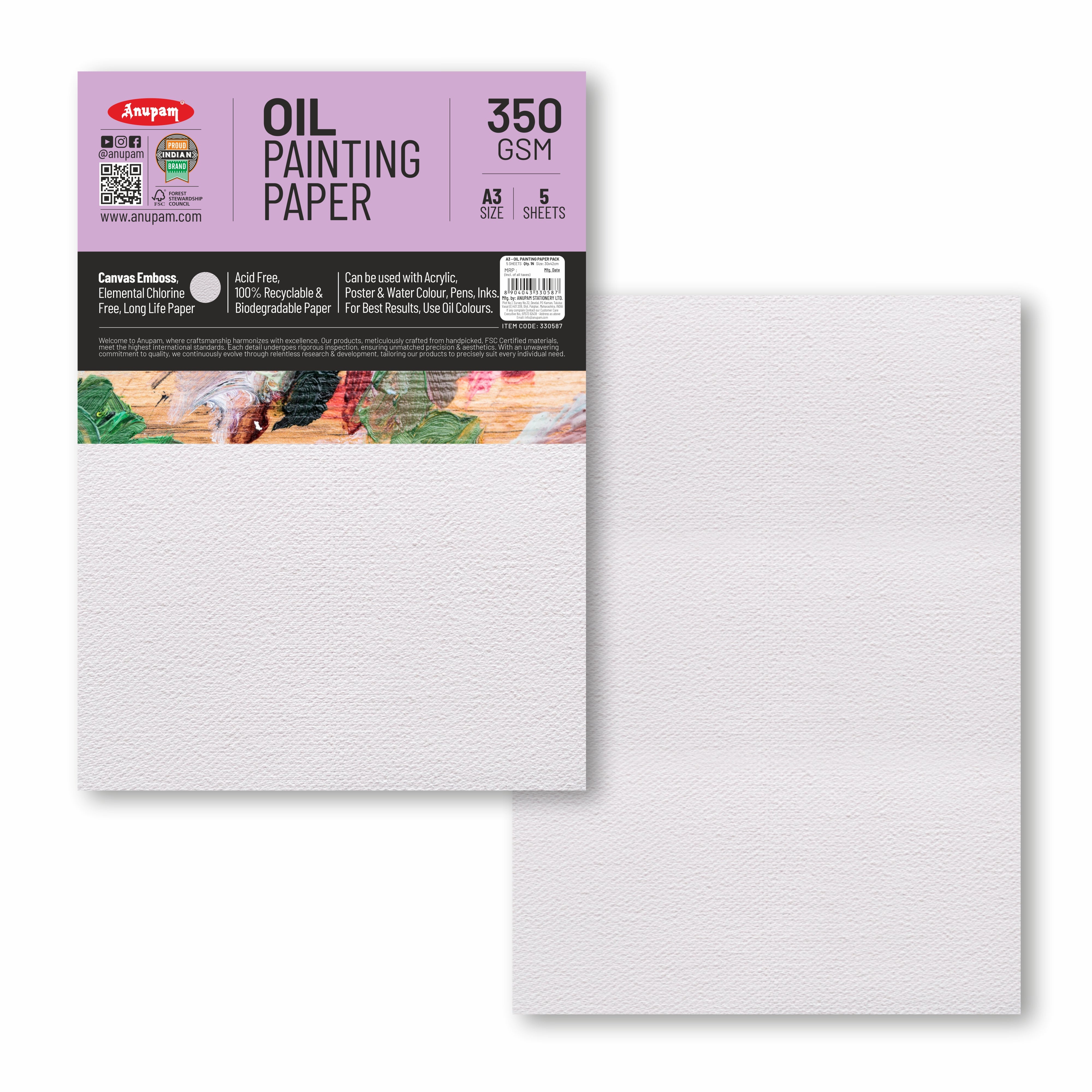Anupam Oil Painting Paper-Canvas Textured Embossed Oil Paper-Acid Free-350 GSM