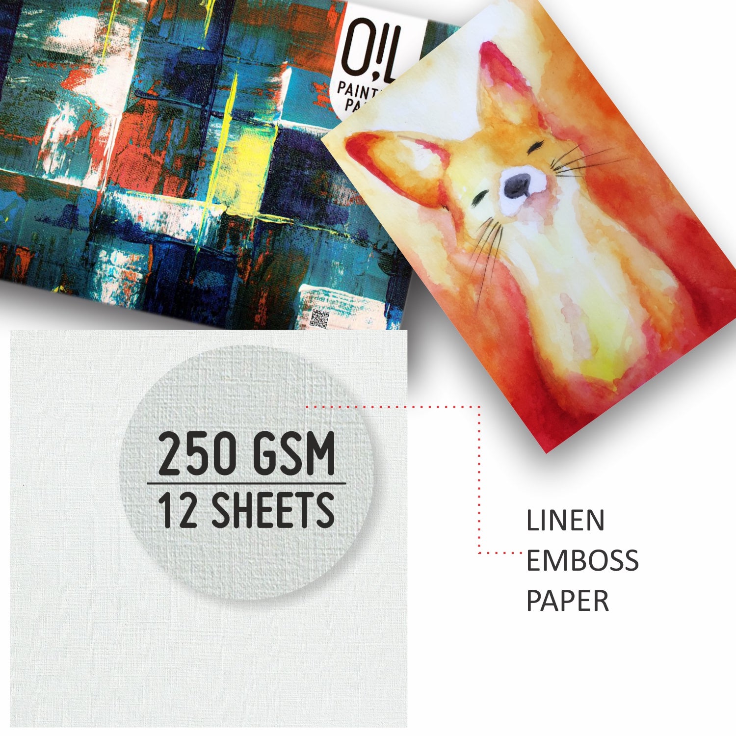 Anupam Oil Painting Pad-Acid-Free-Elemental Linen emboss paper-One Side Glued Pad-250 GSM-(12 sheets)