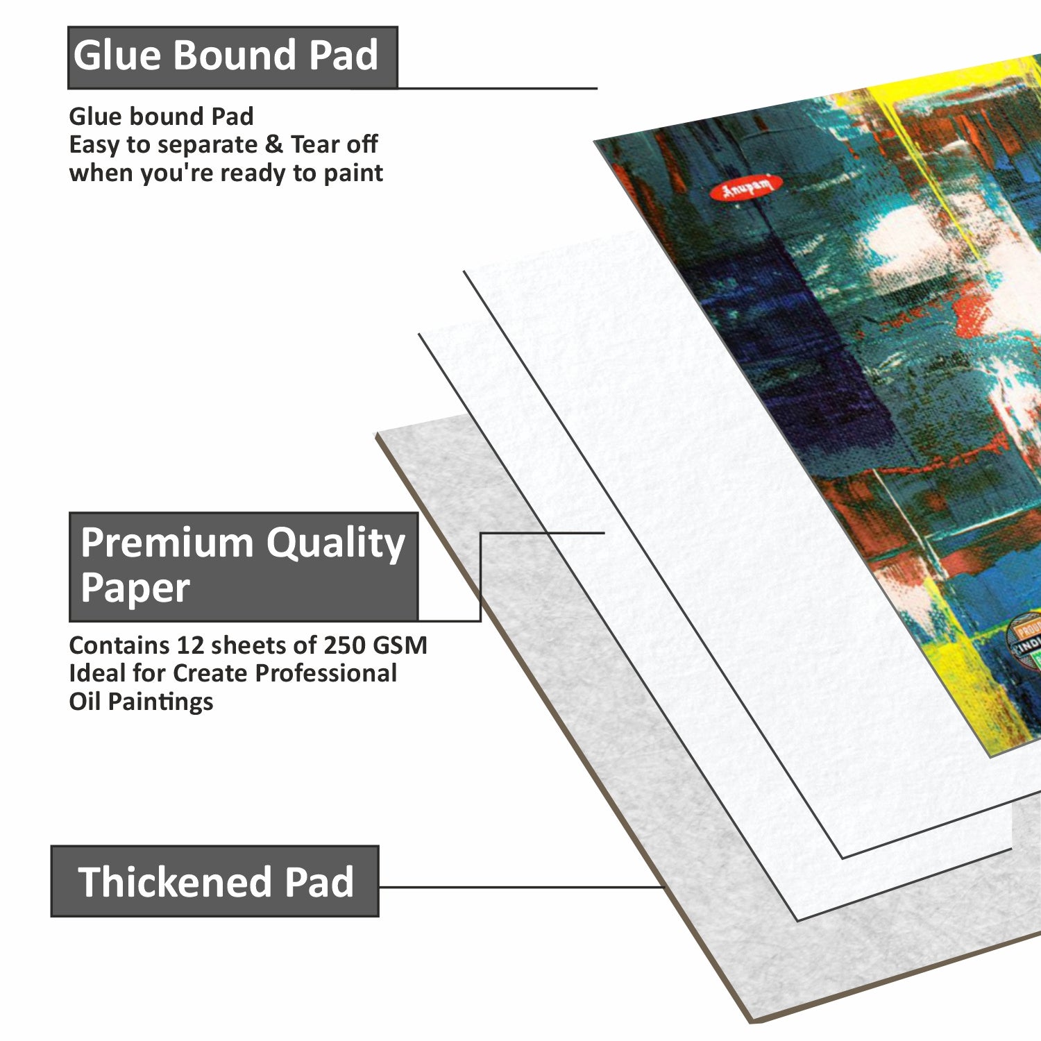 Anupam Oil Painting Pad-Acid-Free-Elemental Linen emboss paper-One Side Glued Pad-250 GSM-(12 sheets)