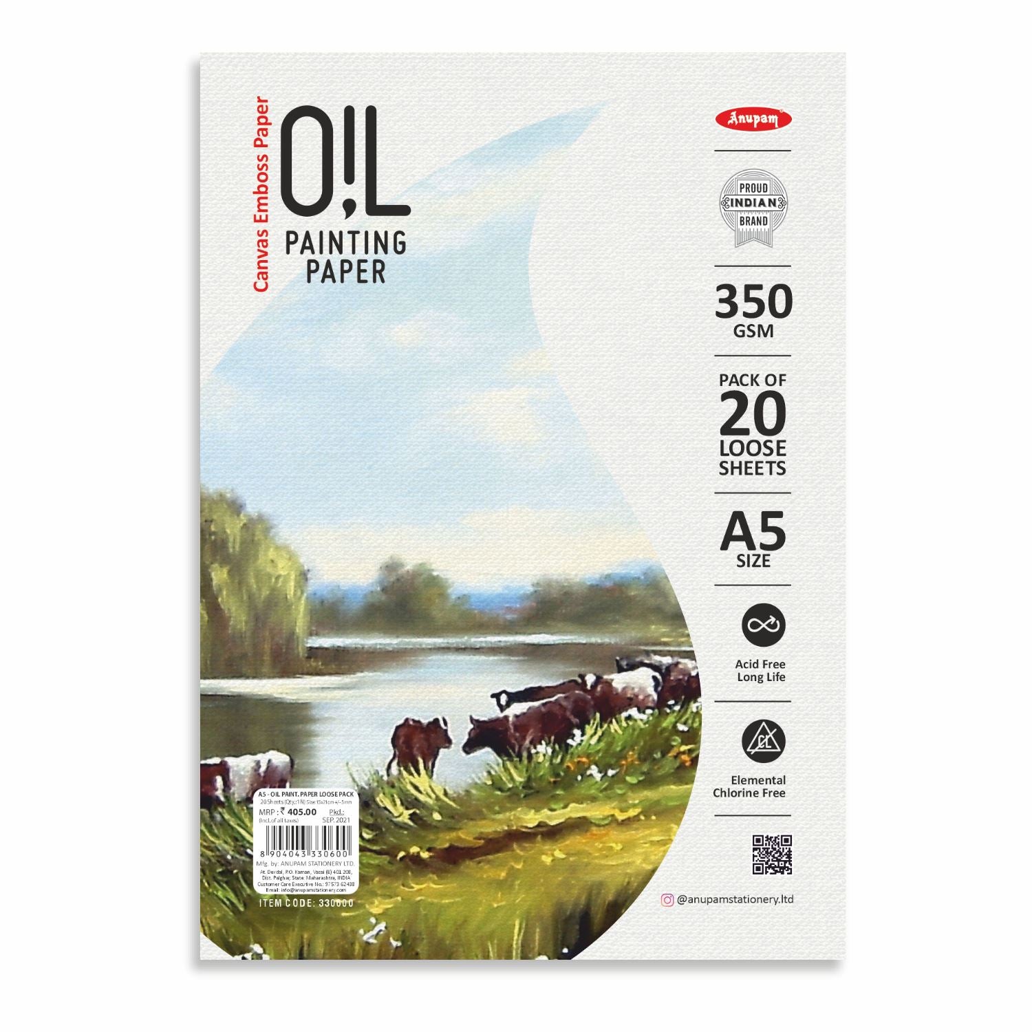 Anupam Oil Painting Paper-Canvas Textured Embossed Oil Paper-Acid Free-350 GSM